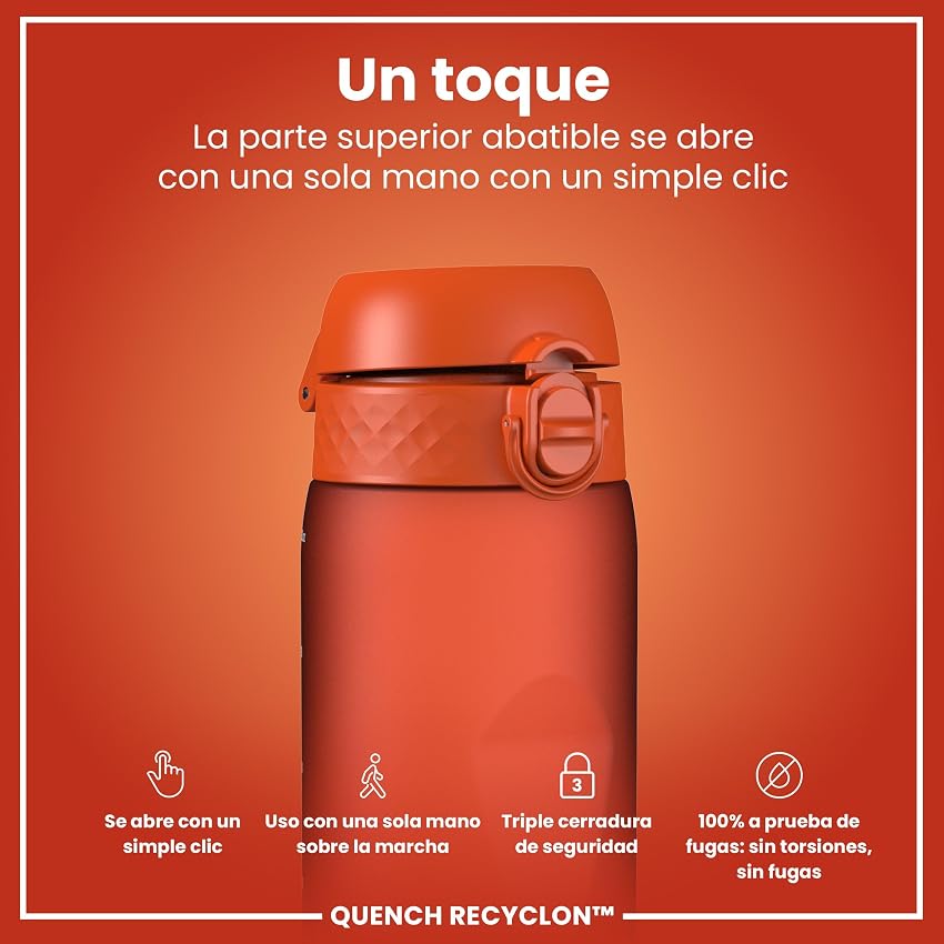 Detalle de ion8 Botella de Agua 1 L, a prueba de fugas, naranja