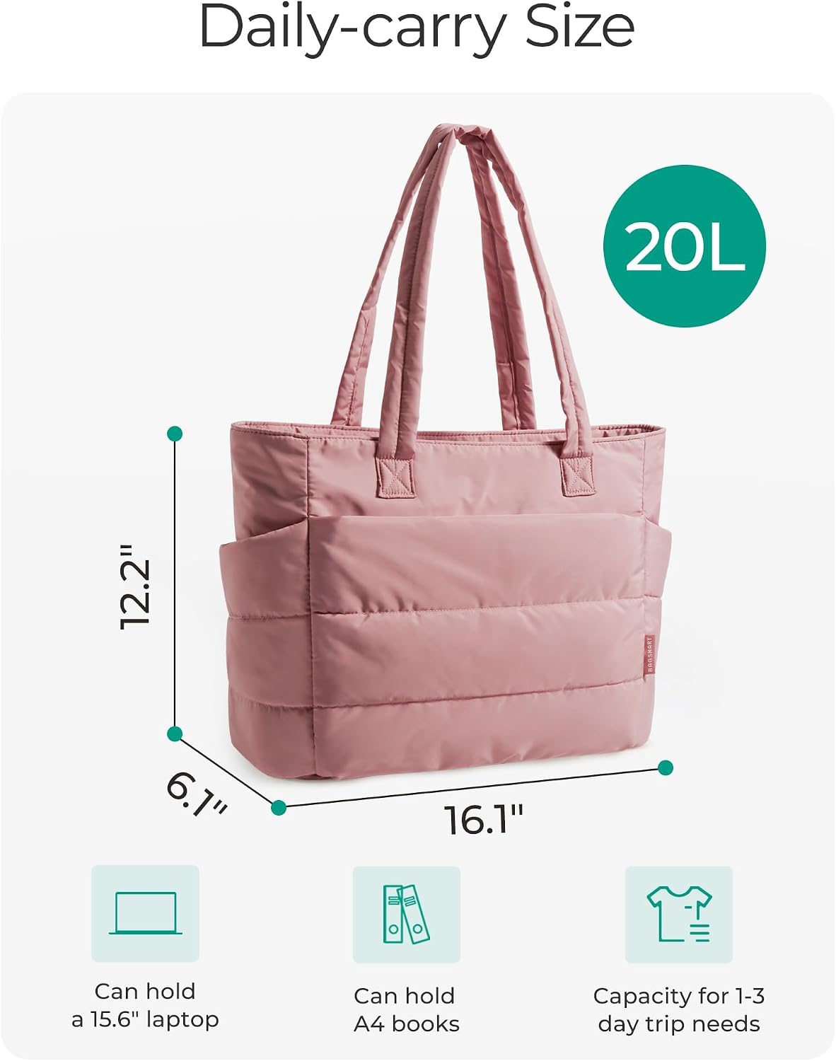 Detalle de bagsmart Tote Bags for Women – 18L/20L Lightweight Taslan Puffer Tote with Laptop Compartment