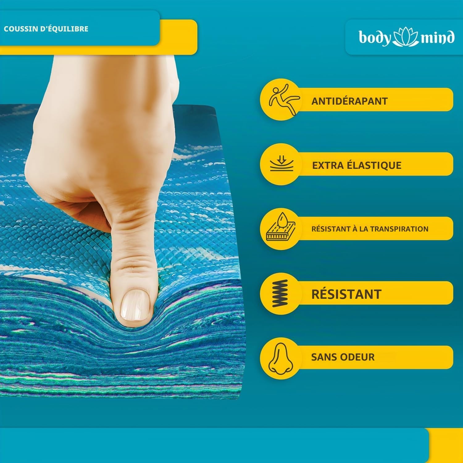 Detalle 2 de Body & Mind Balance-Pad : Planche d'équilibre en mousse TPE 40 × 29 cm pour stabilité et coordination