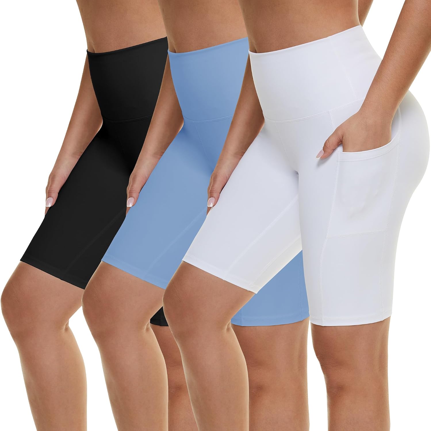 Thumbnail 6 de AMIYOYO 3 Pack Cycling Shorts for Women with Pockets – High Waist, Black, Stretchy for Running, Yoga and Gym