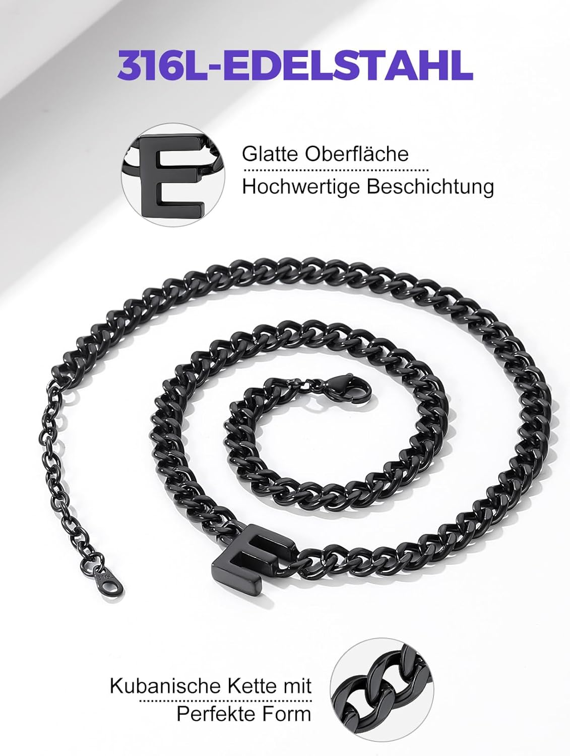 Detalle de Richsteel Initial Halskette A-Z Cuban Link – personalisierbar, langlebig & stilvoll