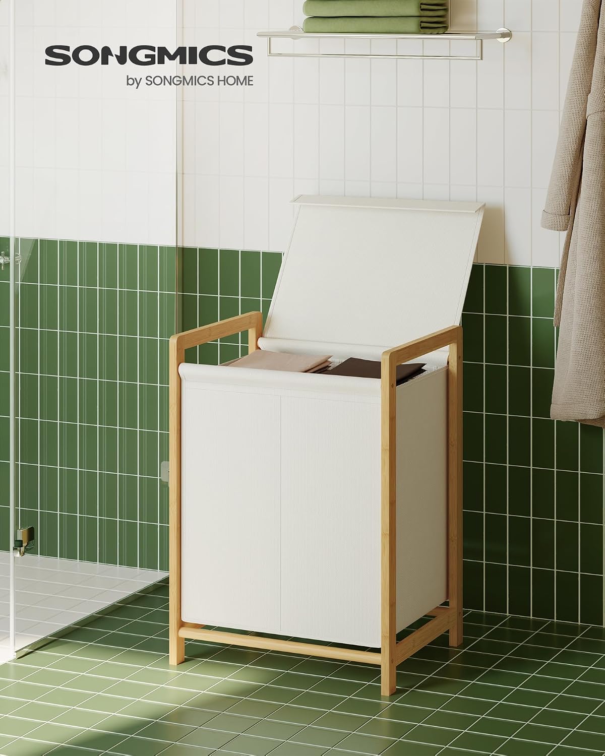 Detalle de SONGMICS ROCKI RLH102WD01 Laundry Hamper, 100 L, Two Compartments