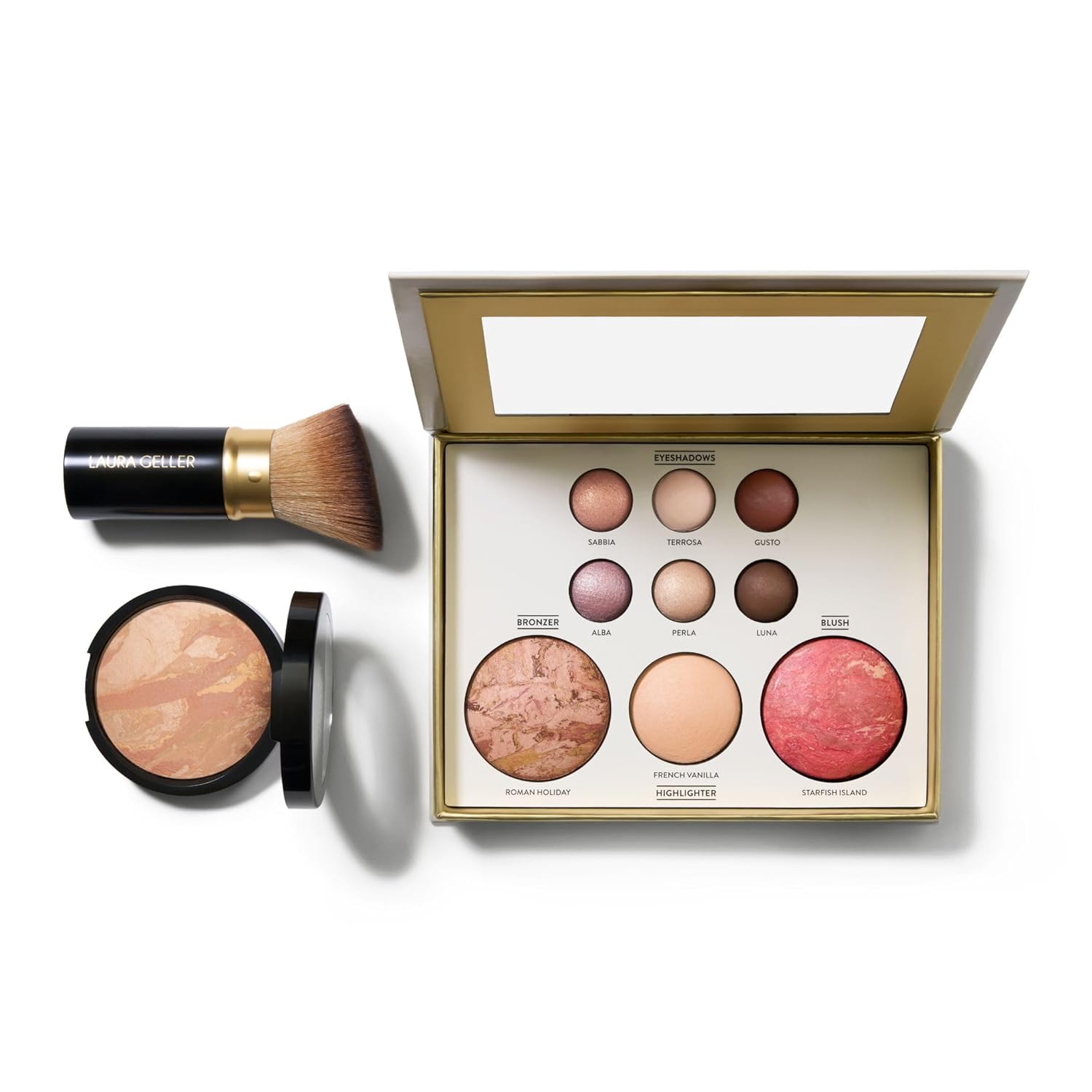 Detalle de LAURA GELLER NEW YORK Baked Starter Kit: Baked Balance-n-Brighten, Best of the Best Tuscan Dreams Face Palette & Retractable Angled Kabuki Brush