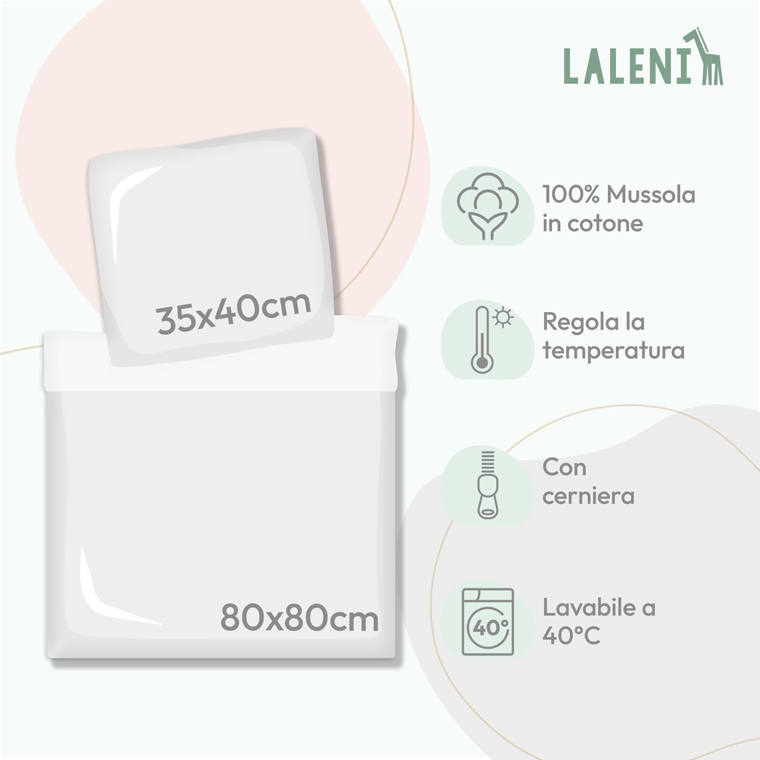 Thumbnail 1 de Laleni copripiumino lettino neonato 80x80 cm set lenzuola culla 80x80 cm con federa 35x40 cm verde, certificato OEKO-TEX