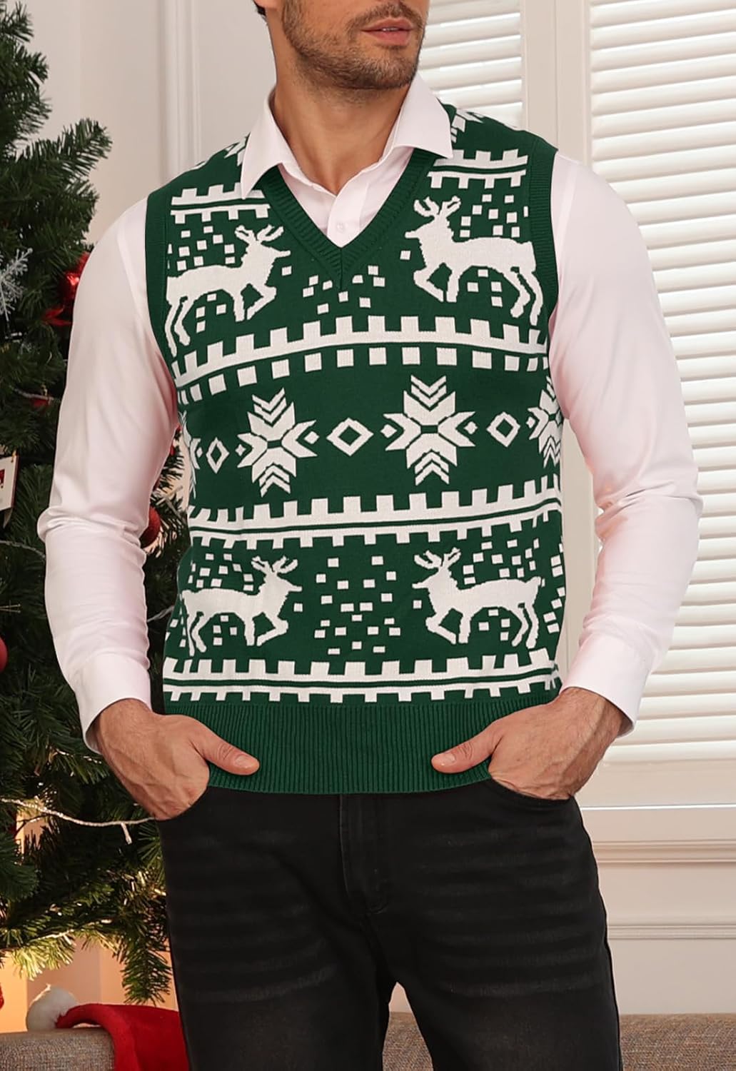 Thumbnail 1 de KUYIGO men’s sleeveless V-neck knitted sweater vest waistcoat