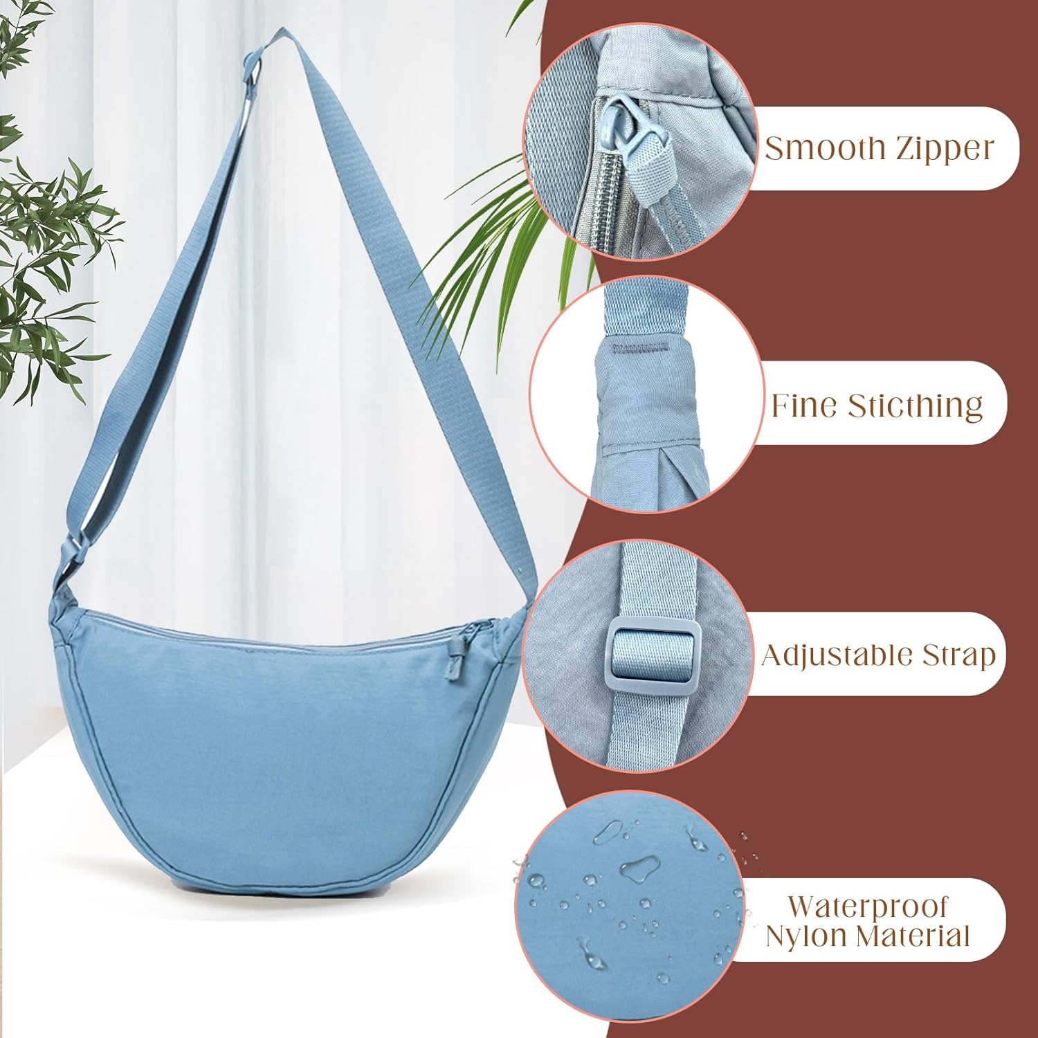 Thumbnail 3 de LOCCY Crescent Bag for Women: Nylon Crossbody with Adjustable Strap