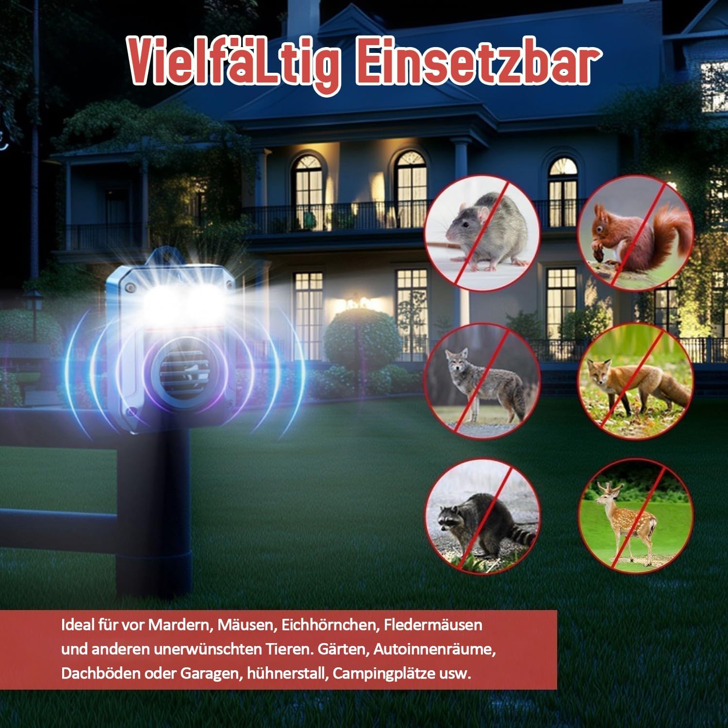 Thumbnail 1 de MEKEET Marderabwehr Auto – Ultraschall + Blitzlicht im Auto, Garten und Dachboden