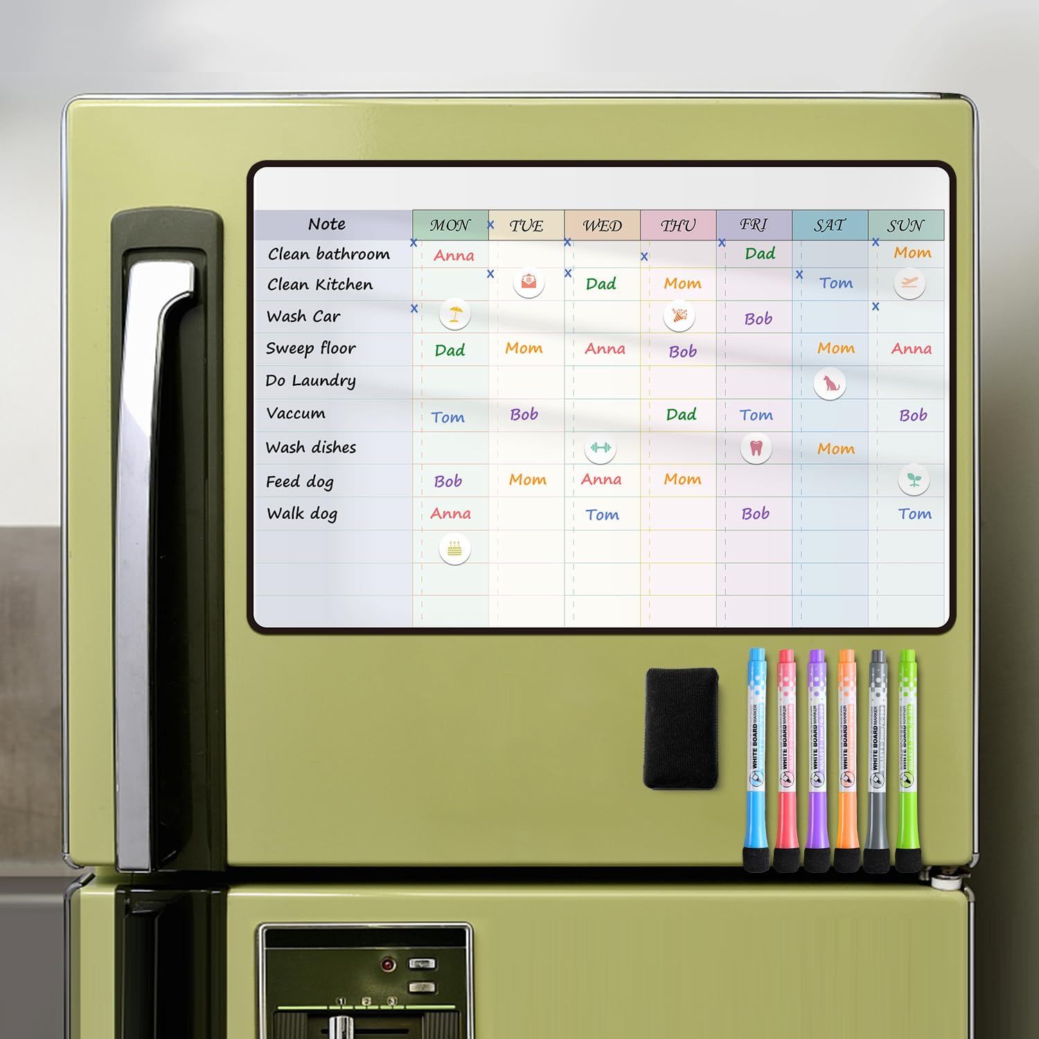 Detalle 2 de MCCORL Magnetic Chore Chart weekly fridge whiteboard (Monday to Sunday)