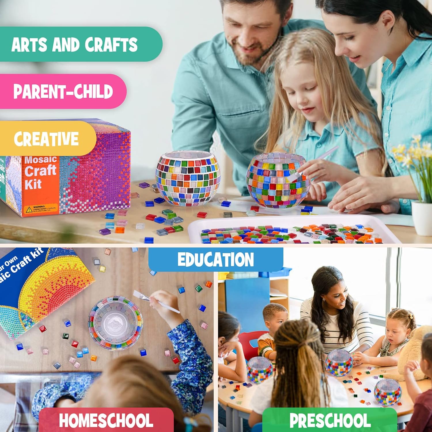 Thumbnail 4 de ONE TO FOUR Kit créatif de porte-bougie en mosaïque de verre (DIY) pour enfants et adultes