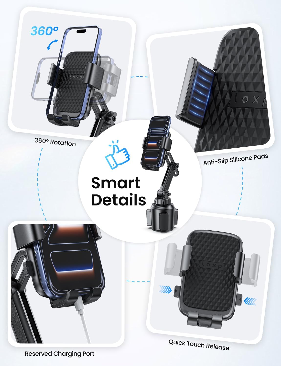 Detalle 2 de LOXP Car Cup Holder Phone Mount for 4.0–7.2-Inch Phones