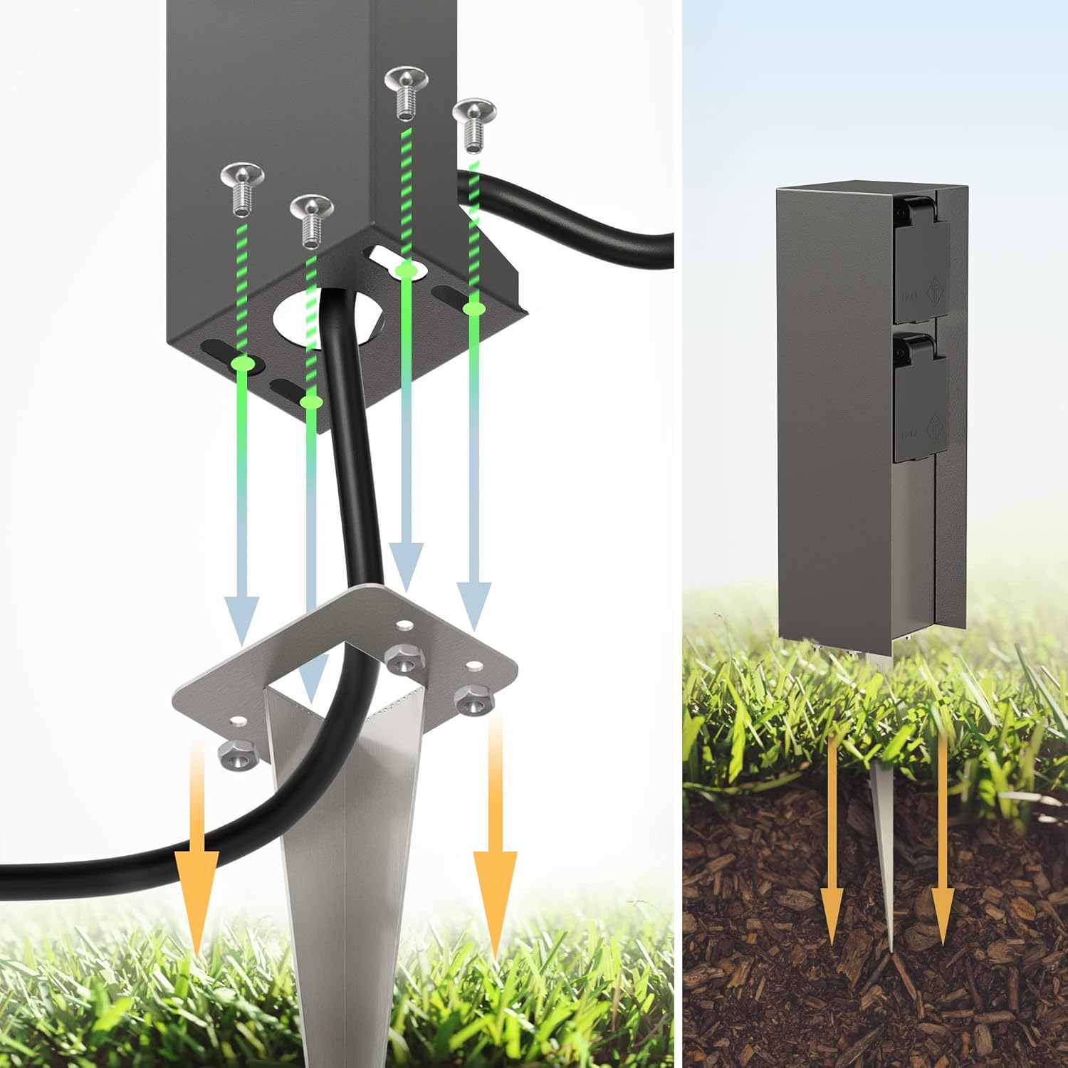 Thumbnail 2 de ledscom.de Garten-Steckdosen-Säule POMI – 2-Fach, Erdspieß, IP44, anthrazit, eckig, 23 cm