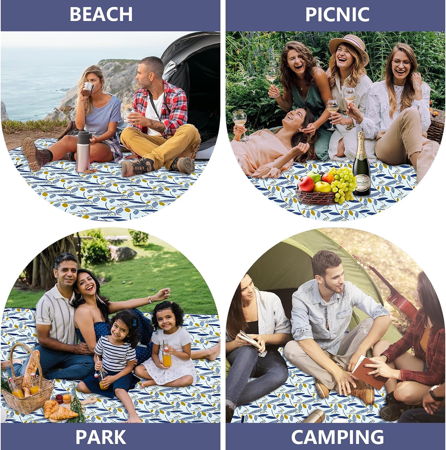 Detalle de Habaylin Waterproof Picnic Blanket, 79" x 79" Foldable Outdoor Mat