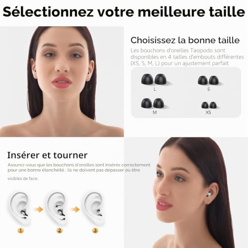 Thumbnail 6 de Taopodo 2026 Bouchon d'oreille pour dormir – réduction de bruit jusqu'à 45 dB, réutilisables et confortables (Noir)