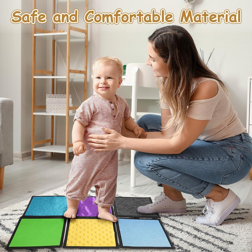 Detalle de Vicloon Sensory Mats: 16 Mini Tactile Tiles for Autism – 20x20cm, Non-Slip & Washable