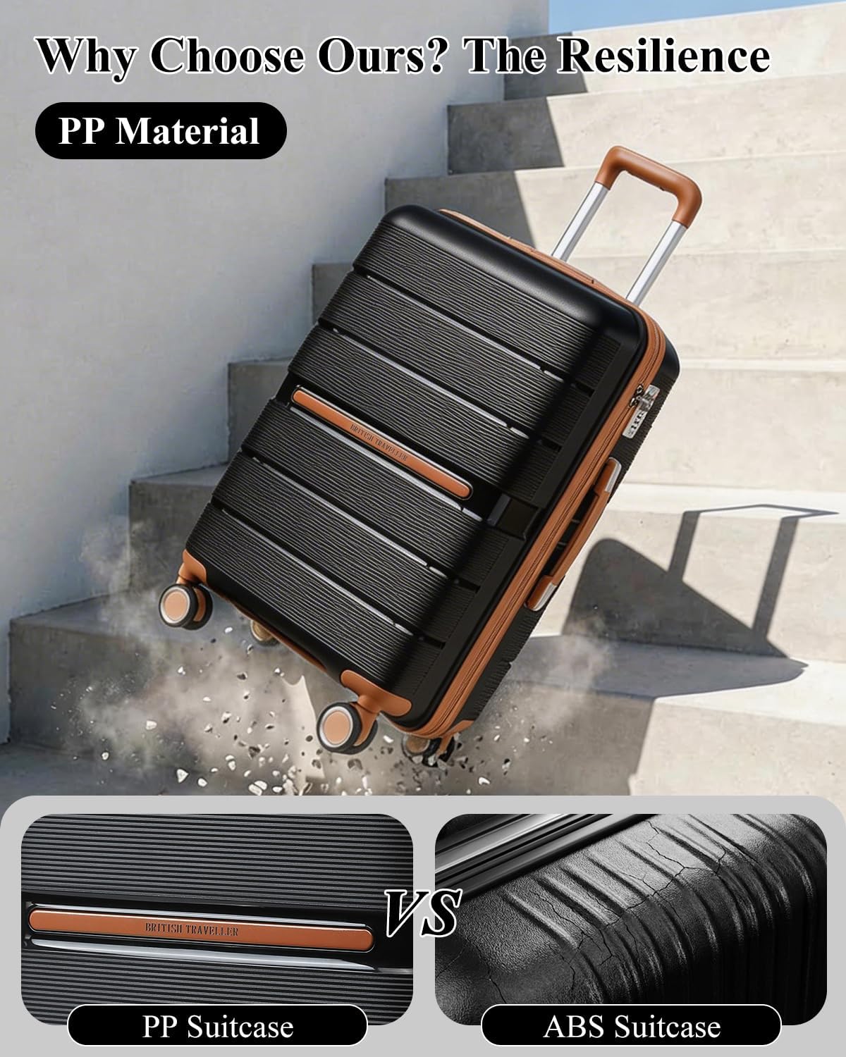 Thumbnail 4 de British Traveller 24" Medium Lightweight Polypropylene Suitcase with 4 Wheels and TSA Lock