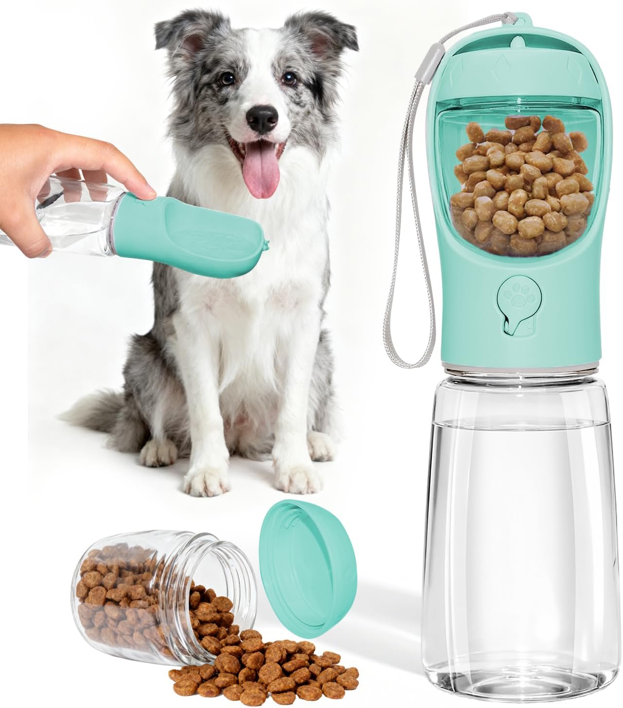 Liphier Dog Water Bottle 2 in 1 Portable Water Bottle with Food Container (Green, 550ml)