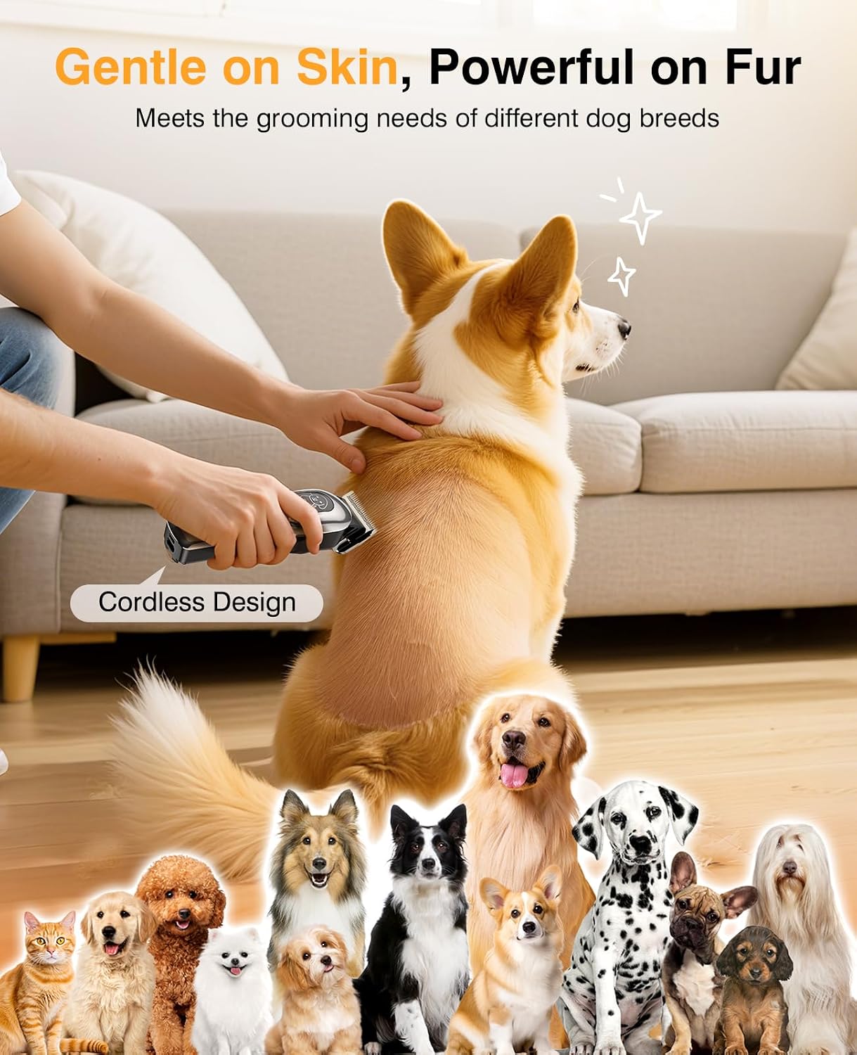 Detalle 1 de IPX7 Waterproof Dog Clippers with 6 Guide Combs and Stainless Steel Blade