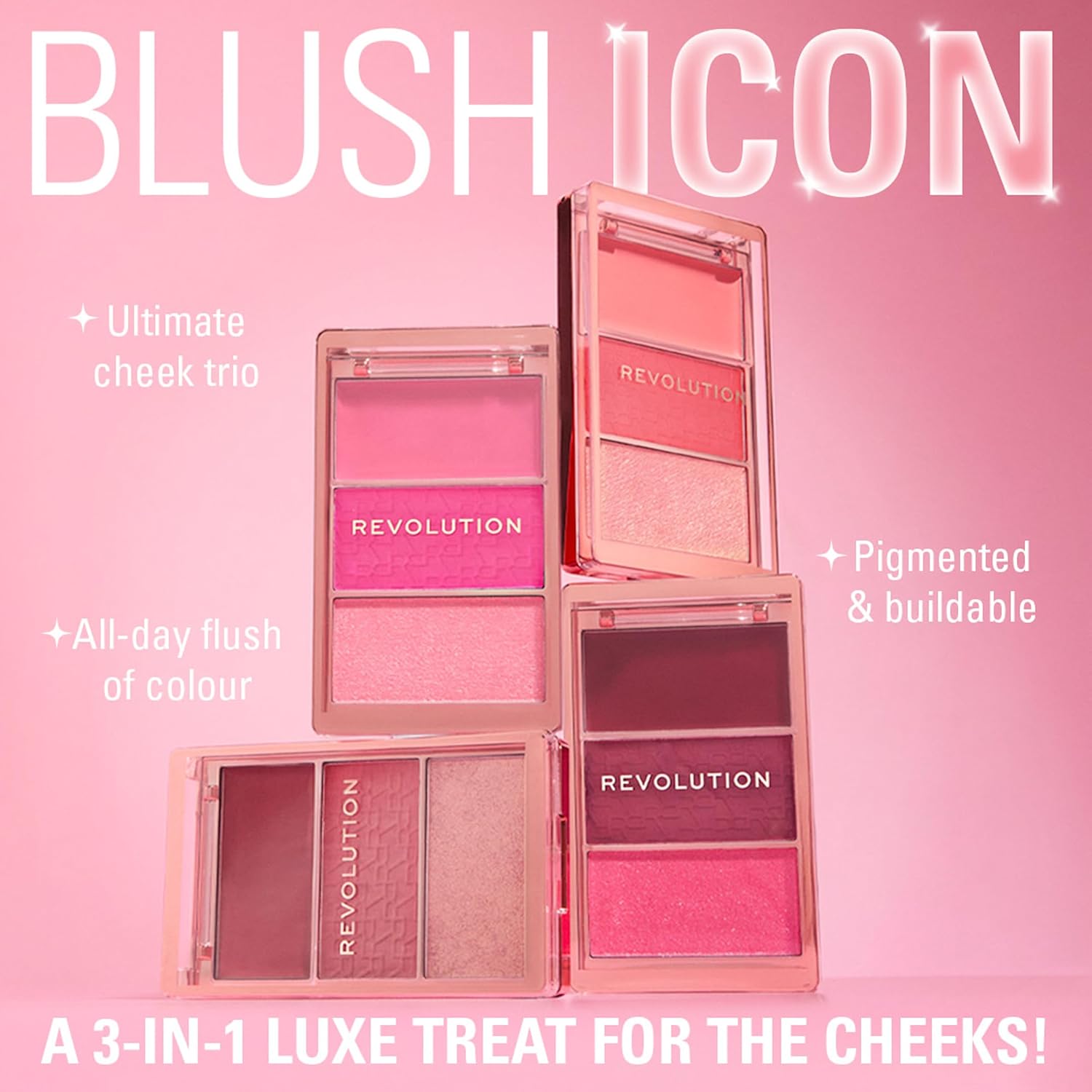 Detalle 2 de Revolution Blush Icon Palette (Authentic Peach) – Hochpigmentierte Creme- & Puder-Rougepalette