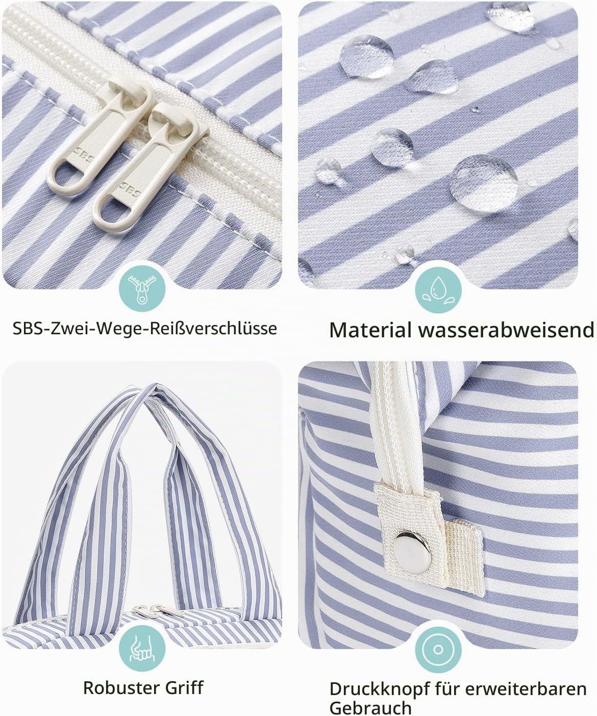 Thumbnail 5 de Narwey Großer Kulturtasche Damen – Kosmetiktasche Groß, wasserdicht, Reise-Organizer (Graublauer Streifen)