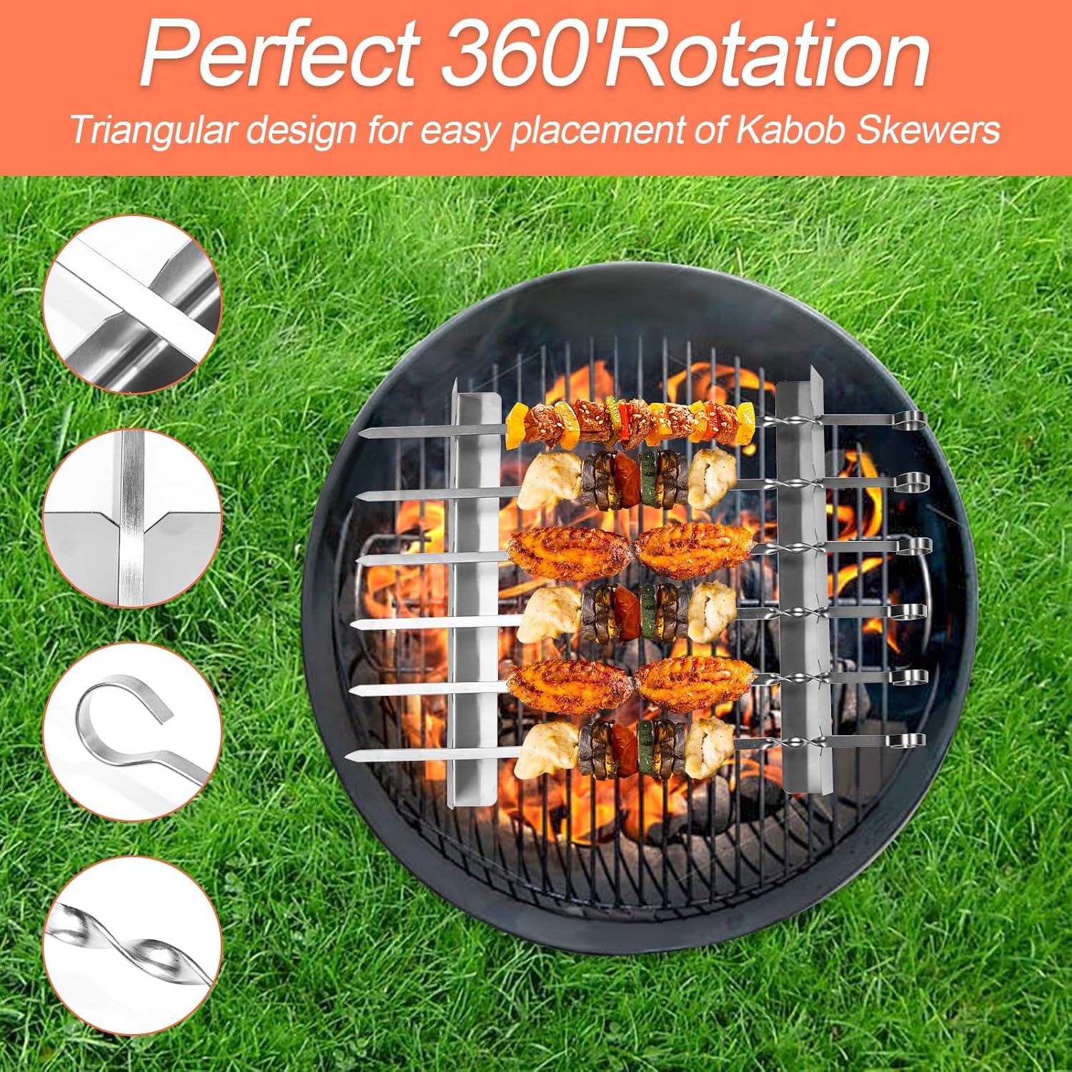 Detalle 1 de TEUYOE BBQ Skewers Set with 6 Stainless Steel Skewers 🍢