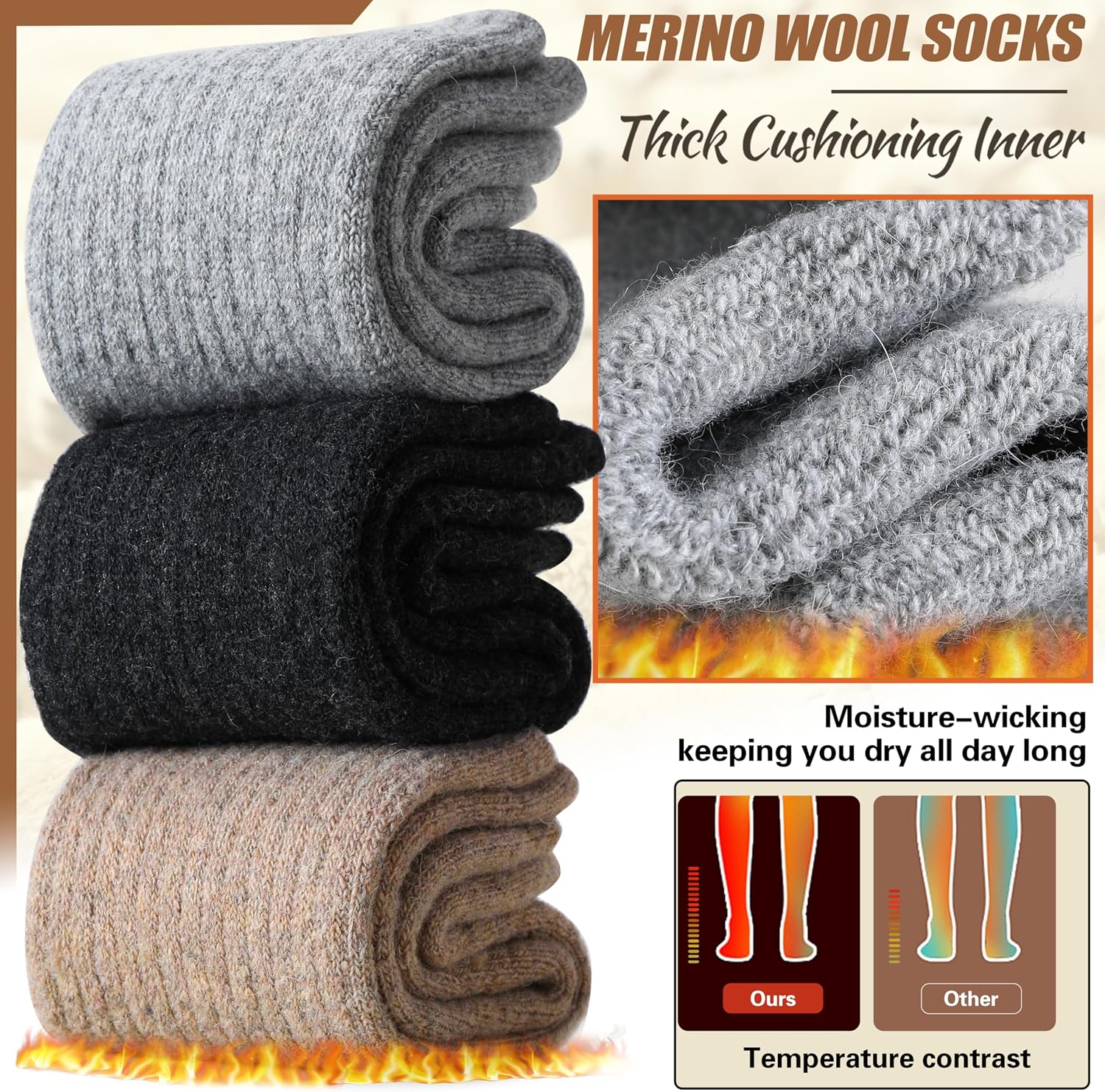 Detalle 2 de EBMORE Womens Merino Wool Thermal Socks 5 pack