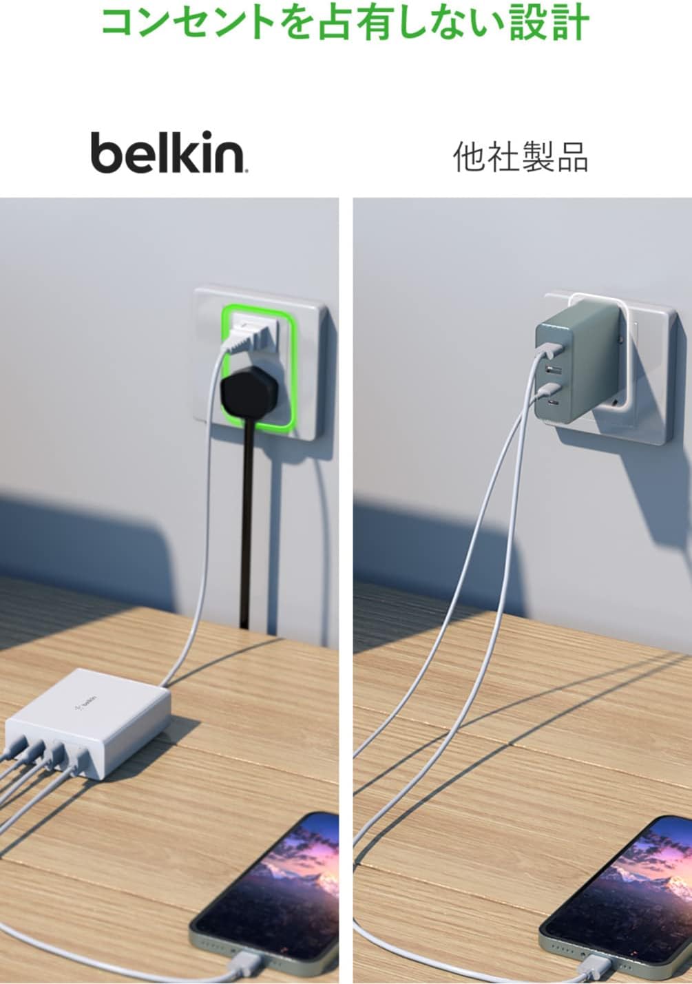 Thumbnail 4 de Belkin WCH010dqWHJP 108W GaN急速充電器、4ポート・2m電源ケーブル付き