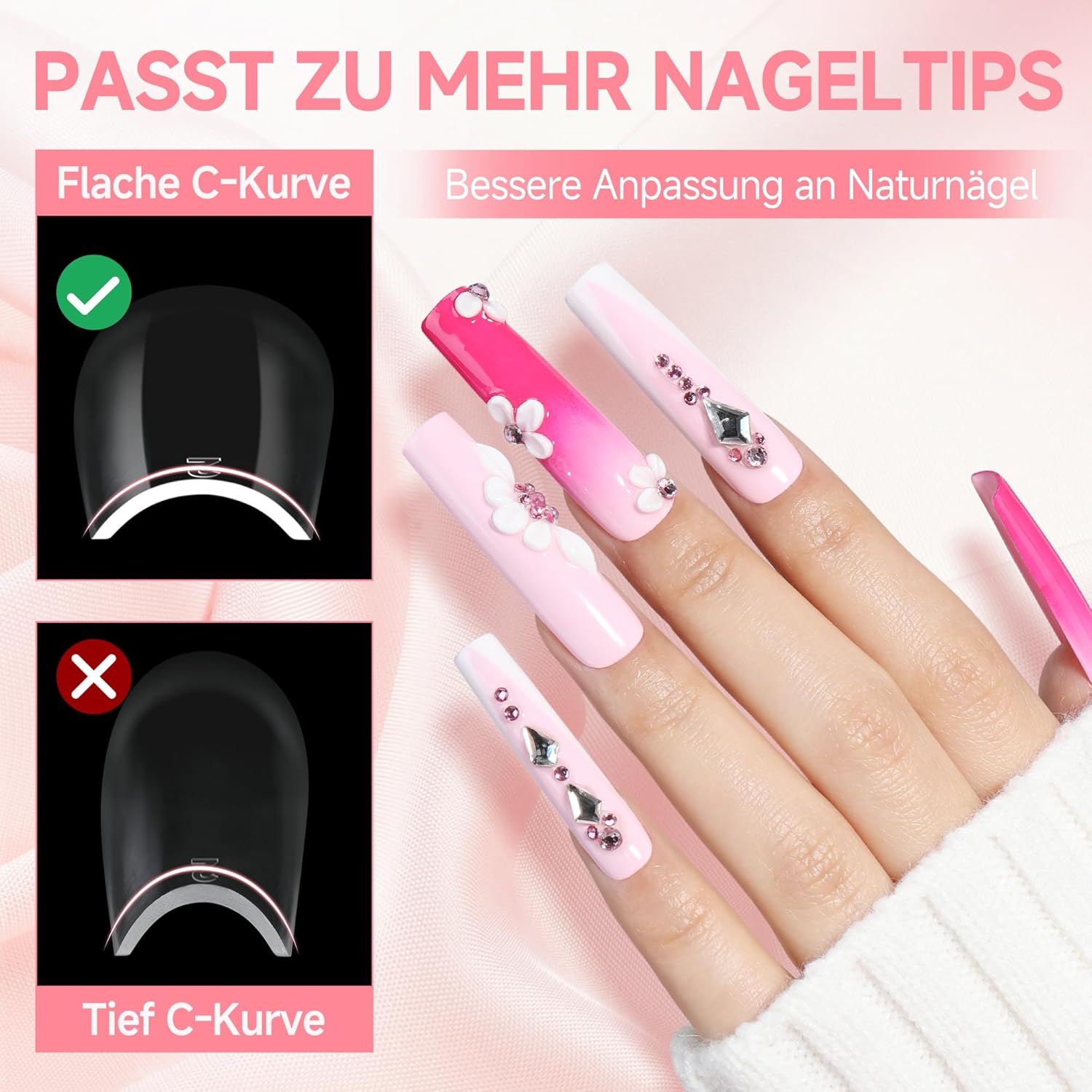 Thumbnail 5 de UNA GELLA XXL Long Square Tips für Gelnägel – 120 Soft-Gel Full-Cover Nail Tips in 12 Größen (ohne Feilen)