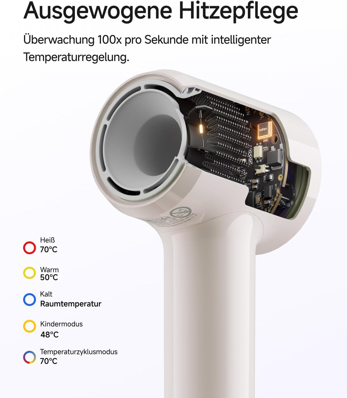 Thumbnail 6 de Laifen Air Haartrockner – ultras leicht, 280 g, 200 Mio. Negative-Ionen, 3 Min. Trocknen, flüsterleise 60 dB, Kindermodus & Glättungsdüse