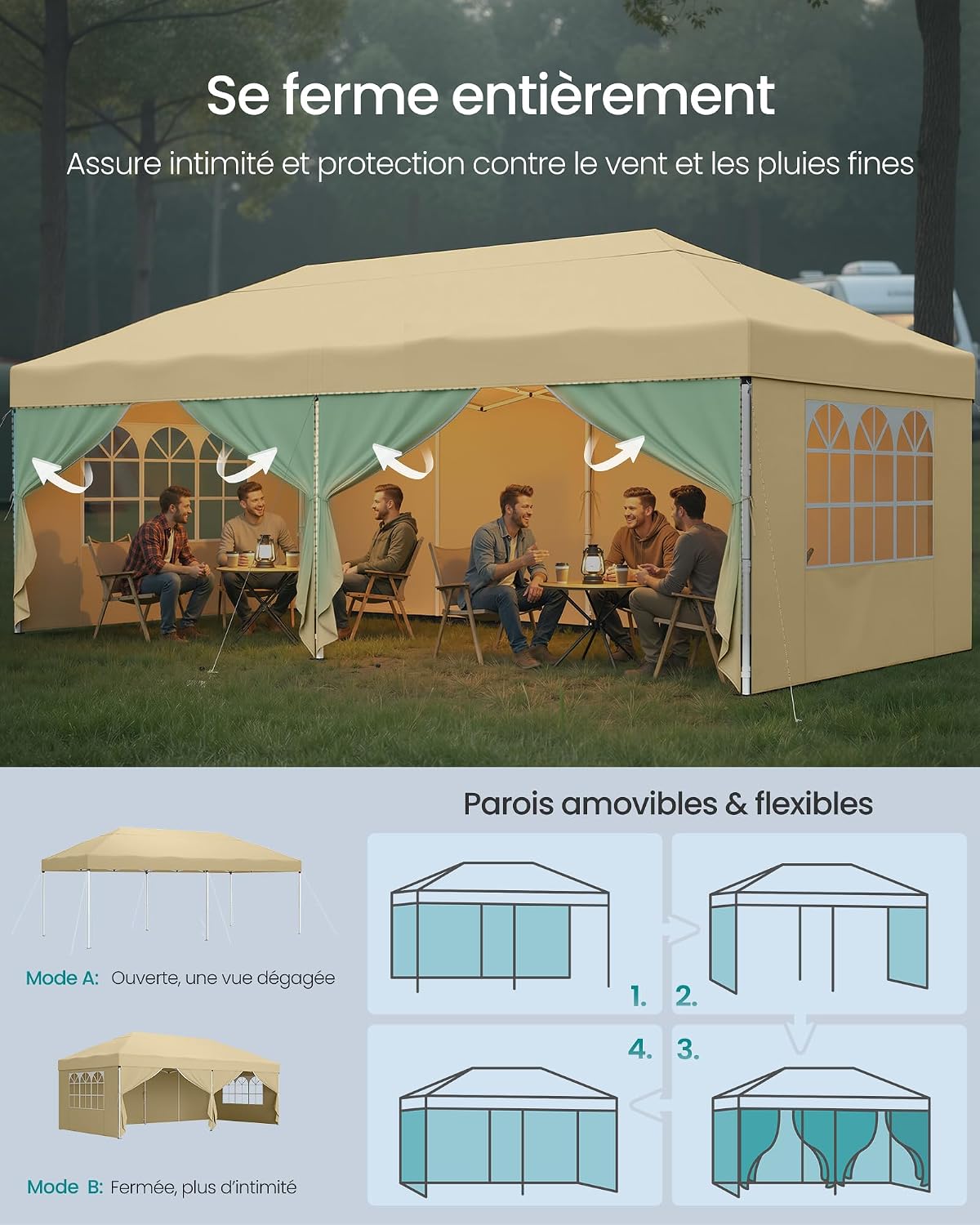 Thumbnail 6 de SONGMICS Tonnelle chapiteau pliable avec parois latérales 6 x 3 m beige GCT204LZ01SONGMICS