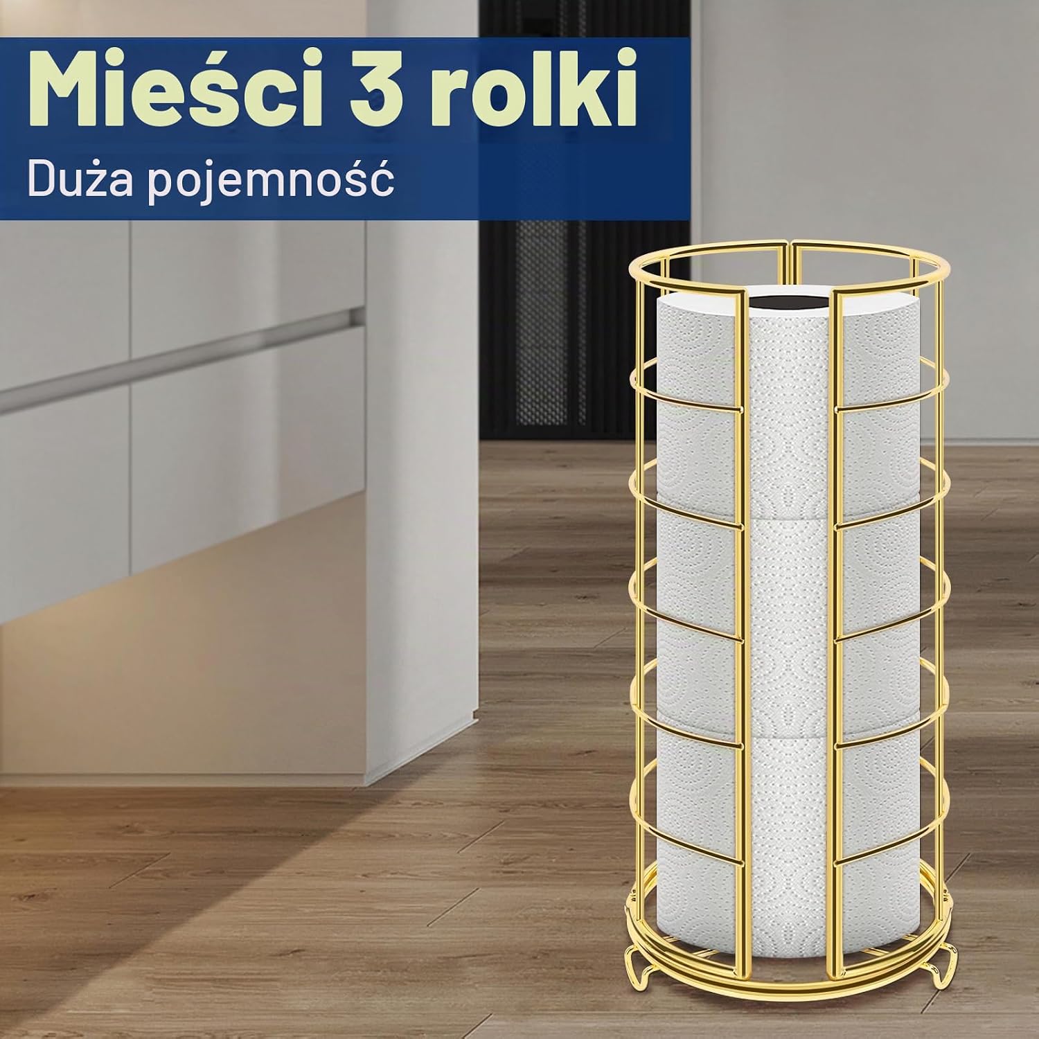 Detalle de NearMoon stojak na papier toaletowy na 3 rolki, wolnostojący, złoty