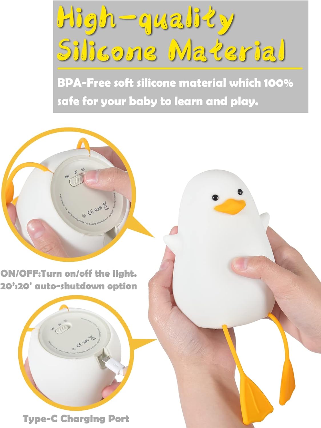 Detalle 2 de Duck night light for kids, USB LED