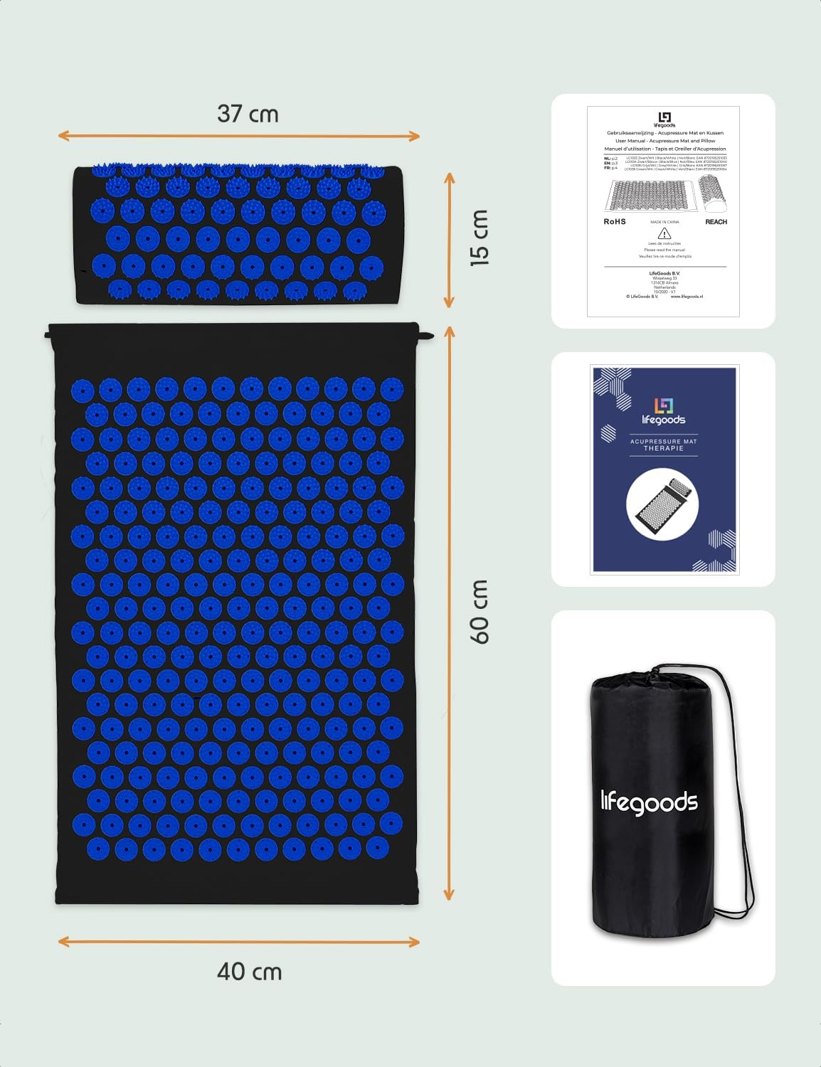 Thumbnail 6 de LifeGoods Mysa tappetino agopressione con sfere massaggianti e borsa nero e blu