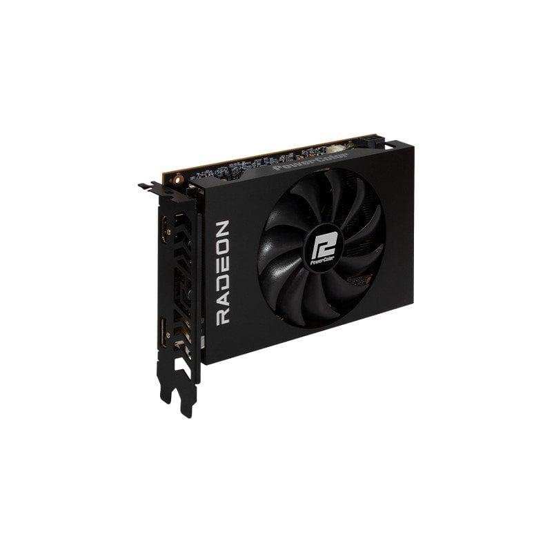 Detalle de PowerColor Radeon RX 6500 XT ITX 4GB GDDR6 — potencia gráfica en formato ultra compacto