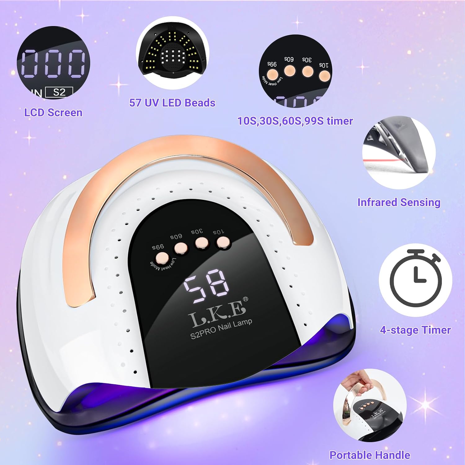 Detalle 2 de UV Lampe für Gelnägel, 268W – 57 LEDs, 4 Timer, LCD-Display und Infrarotsensor