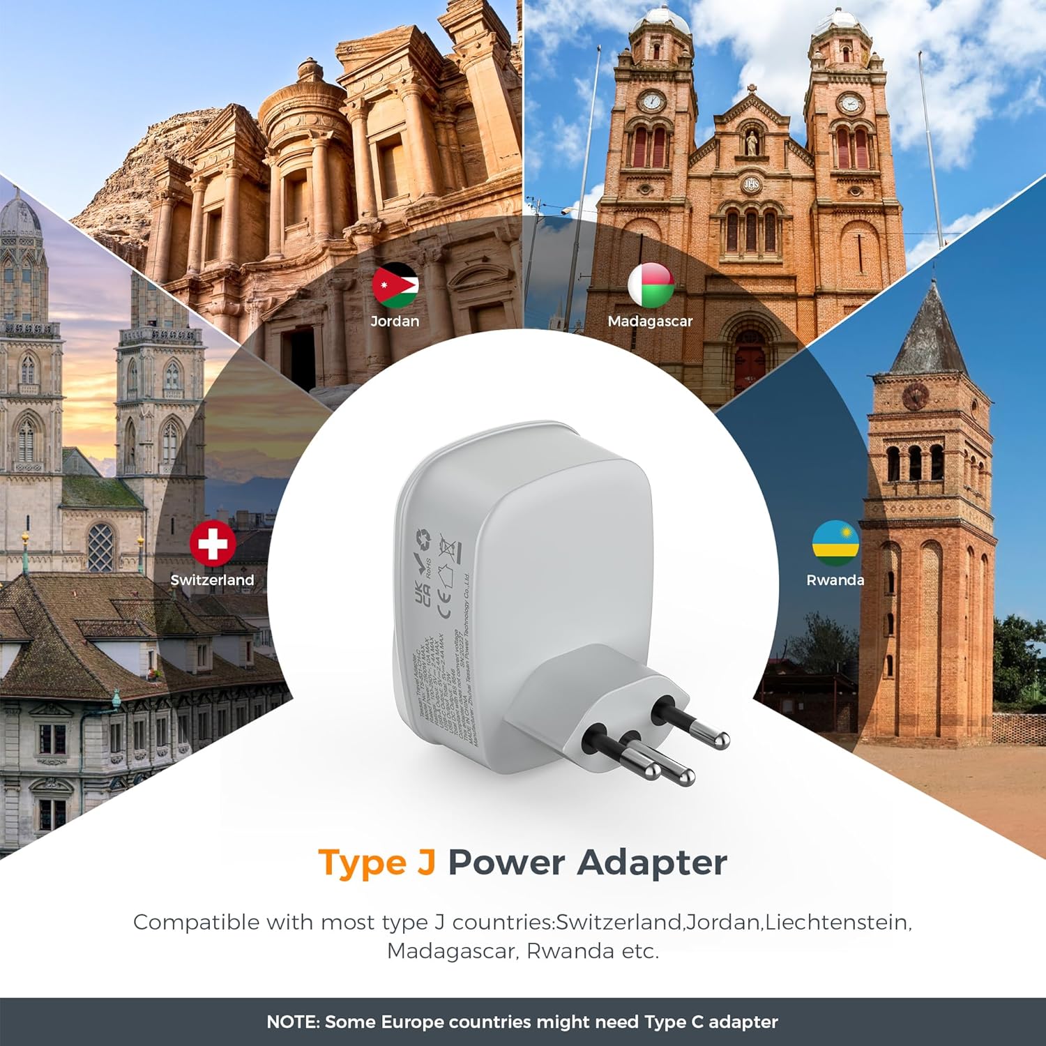 Thumbnail 1 de TESSAN UK to Swiss Plug Adapter with USB C 🔌