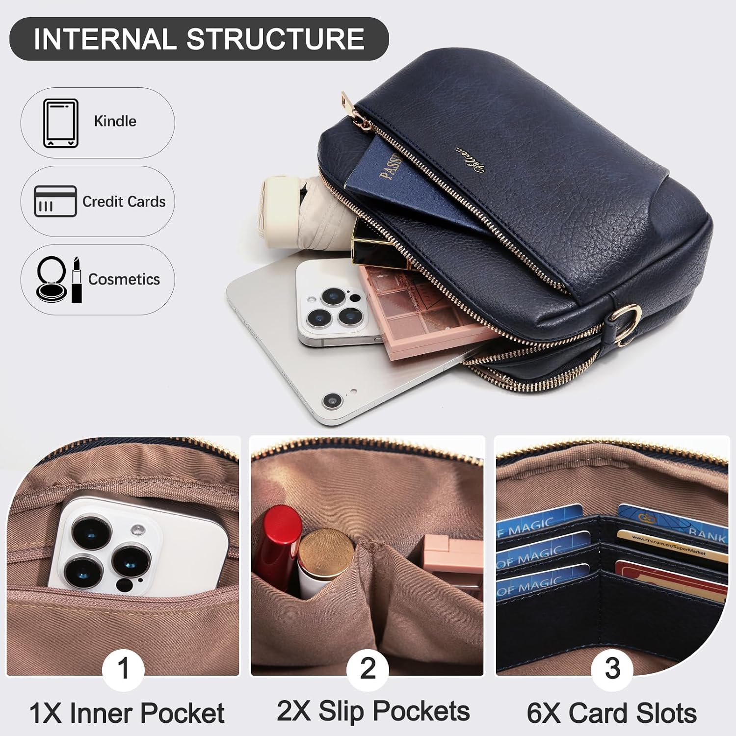 Thumbnail 3 de HILAEX Anti-Theft Crossbody Bag for Women with RFID Blocking and 4 Zip Compartments