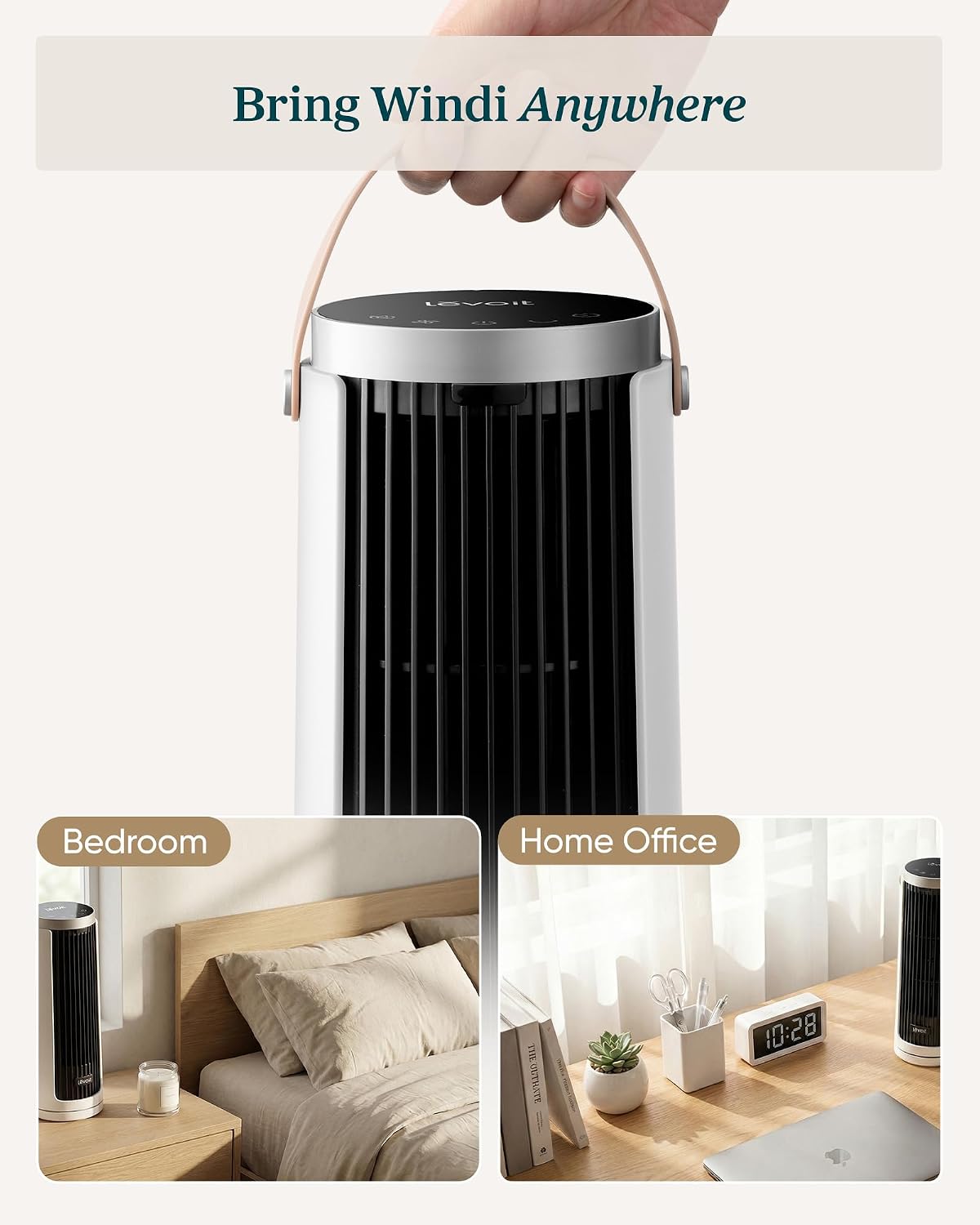 Detalle de LEVOIT Tower Fan for Bedroom — Quiet 20dB DC Motor Bladeless Tower with 5 Speeds, 12H Timer, Remote