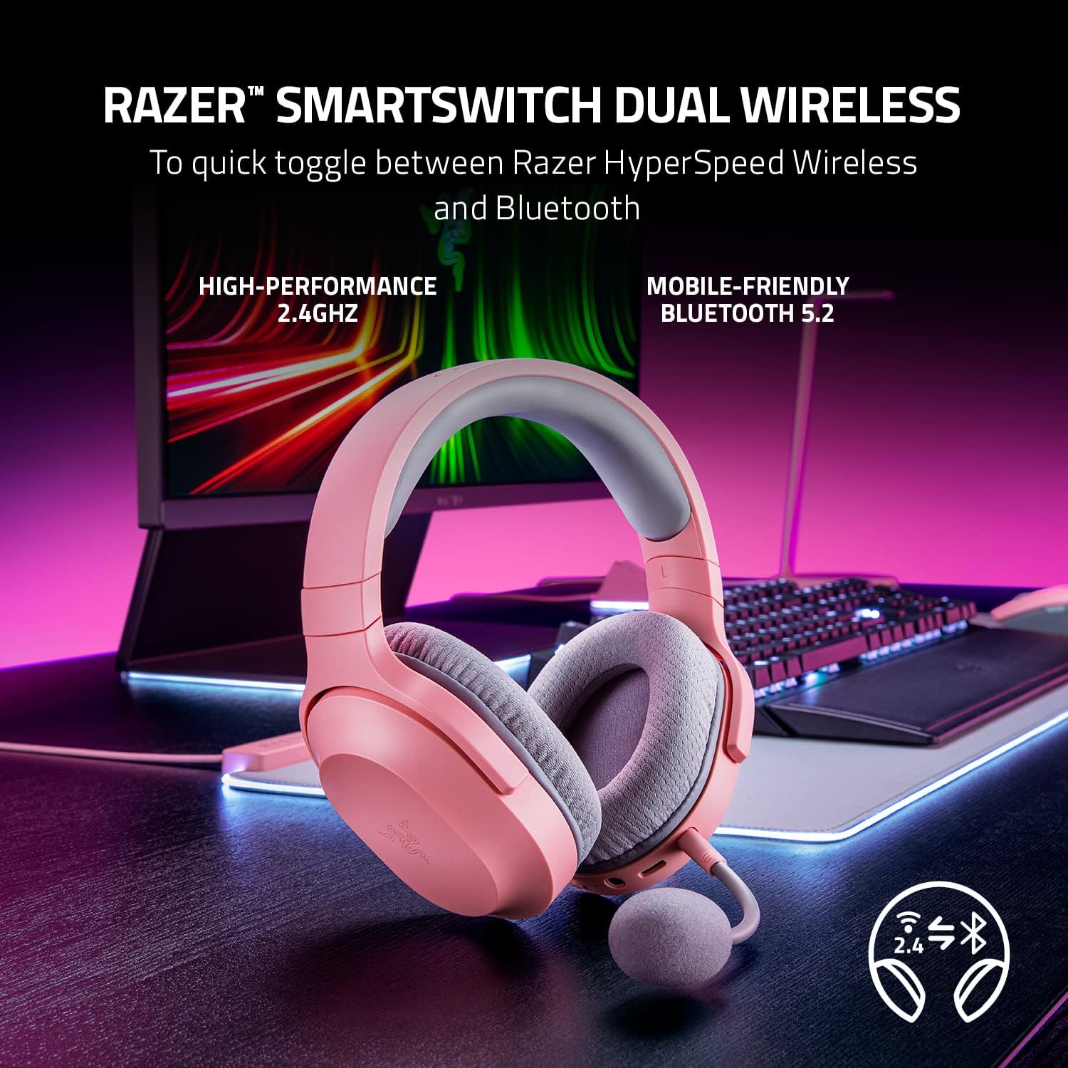 Detalle de Razer Barracuda X RZ04-04430300-R3U1 Over-Ear Wireless Headset, Quartz Pink