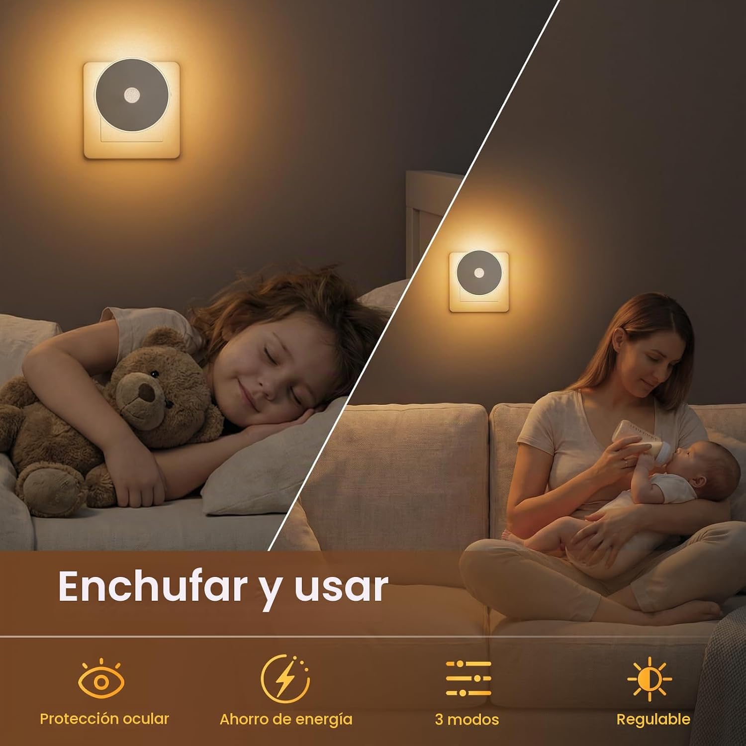 Detalle 2 de Luz nocturna infantil LED 2 Pcs con sensor de movimiento de Yuinzin