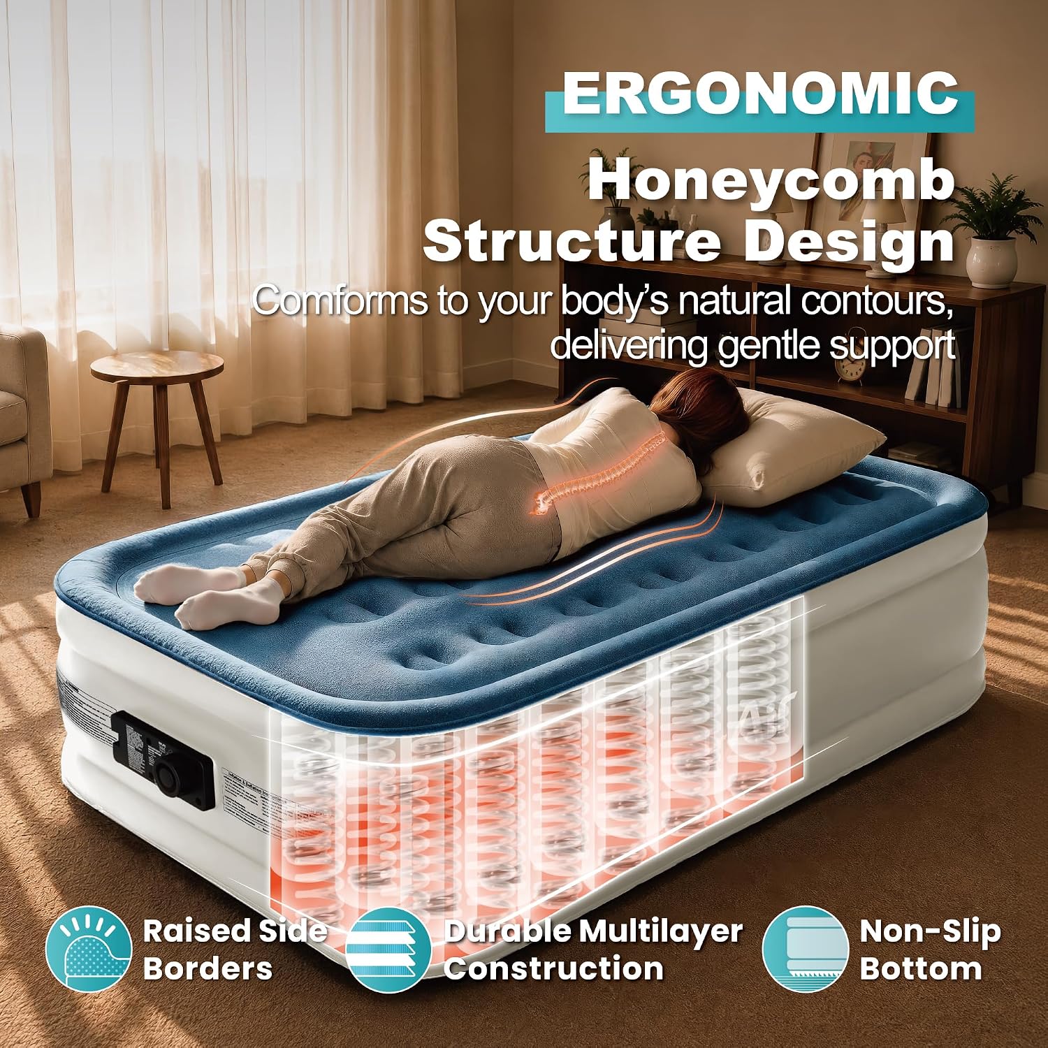 Detalle de Dr. Air DAC-OWT Twin Air Mattress with Built-In Pump, 18-Inch Raised