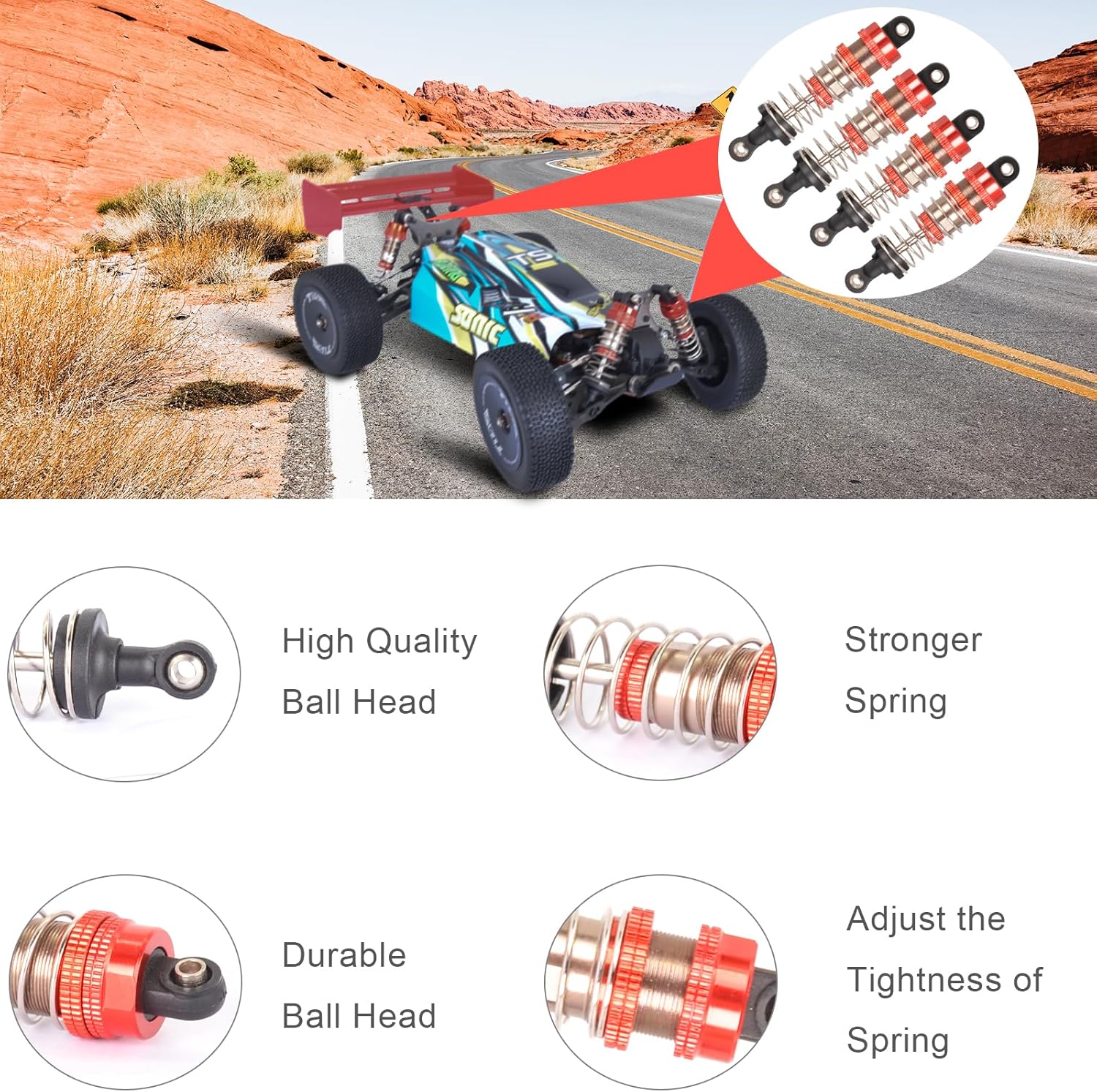 Thumbnail 3 de RcThjia oiled 4Pcs 72mm aluminium oil shock set for 1/12–1/16 RC cars