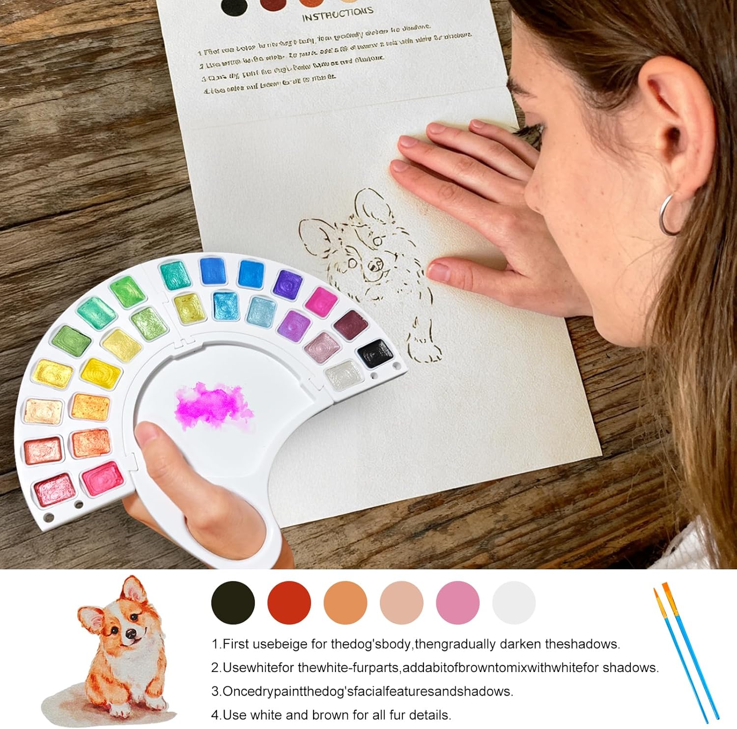 Thumbnail 2 de Watercolor Workbook: 13-Page 300GSM Sketchbook with 26-Color Palette for Beginner Animal Art