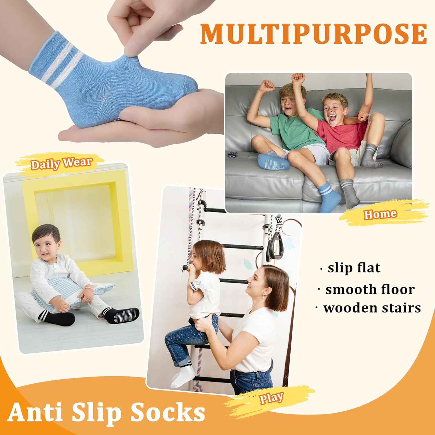Thumbnail 6 de ARERWA Baby Toddler Grips Socks (12 Pairs) – Non-slip crew socks with silicone dots for kids 0-7 years