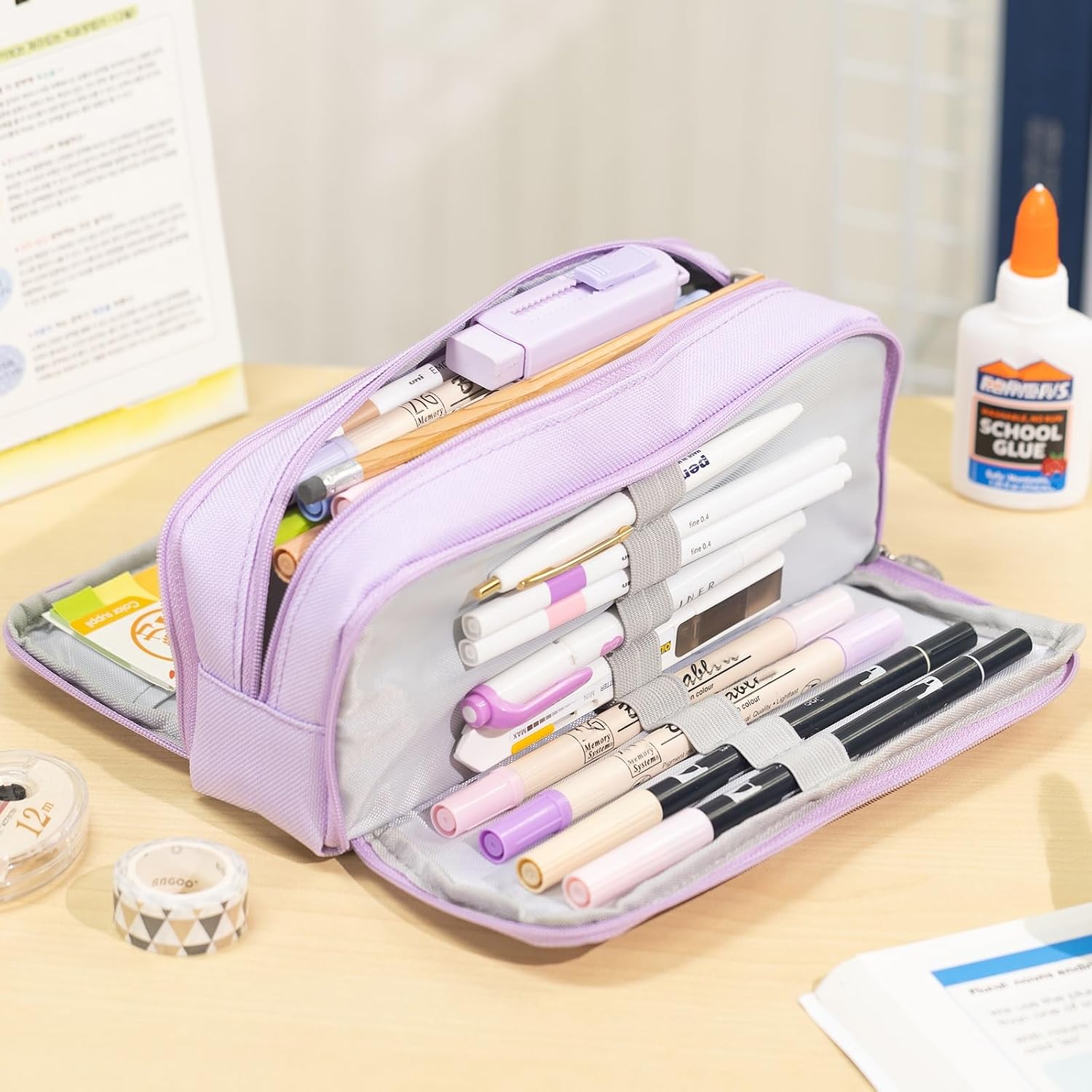 Detalle 2 de CICIMELON CI-S 3-Compartment Pencil Case, Purple Polyester Pouch
