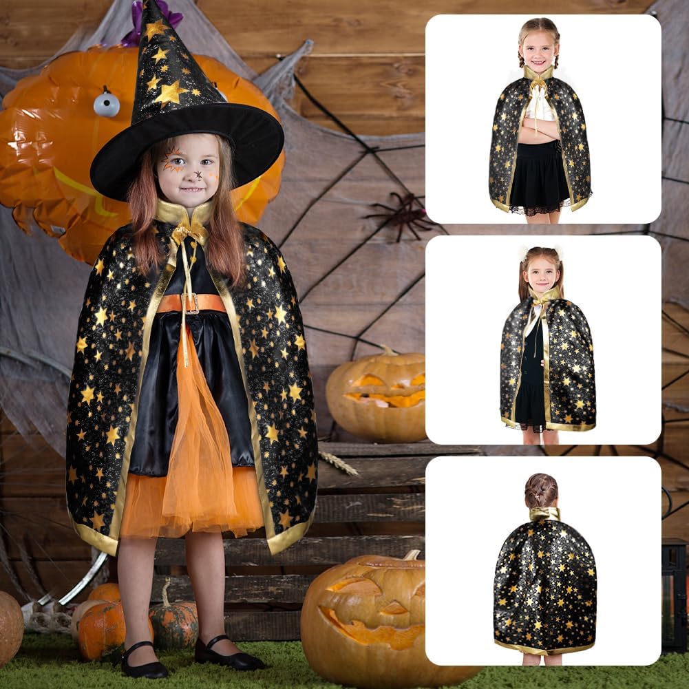 Detalle de AYBUY Mantello da Strega con Cappello per Bambini – Set Magia Halloween