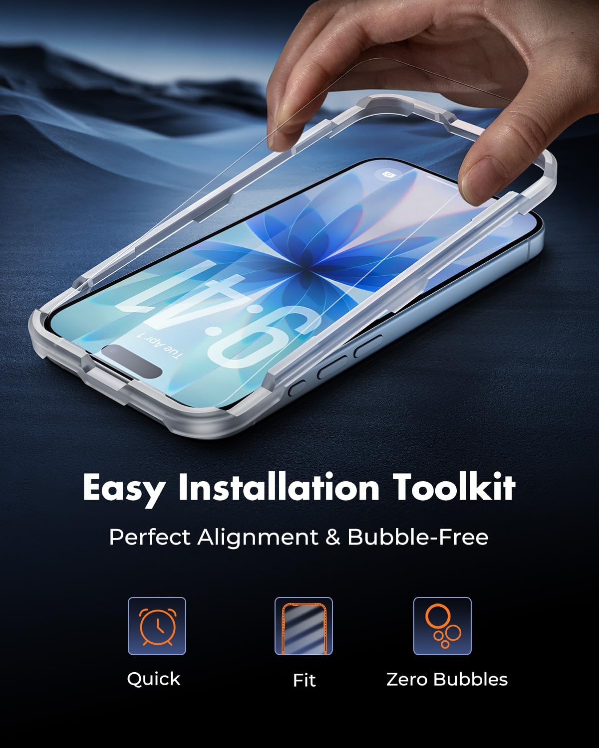 Thumbnail 3 de UNBREAKcable 4-Pack iPhone 17 Tempered Glass Screen Protector with Easy Install Frame (Case Friendly, 9H)