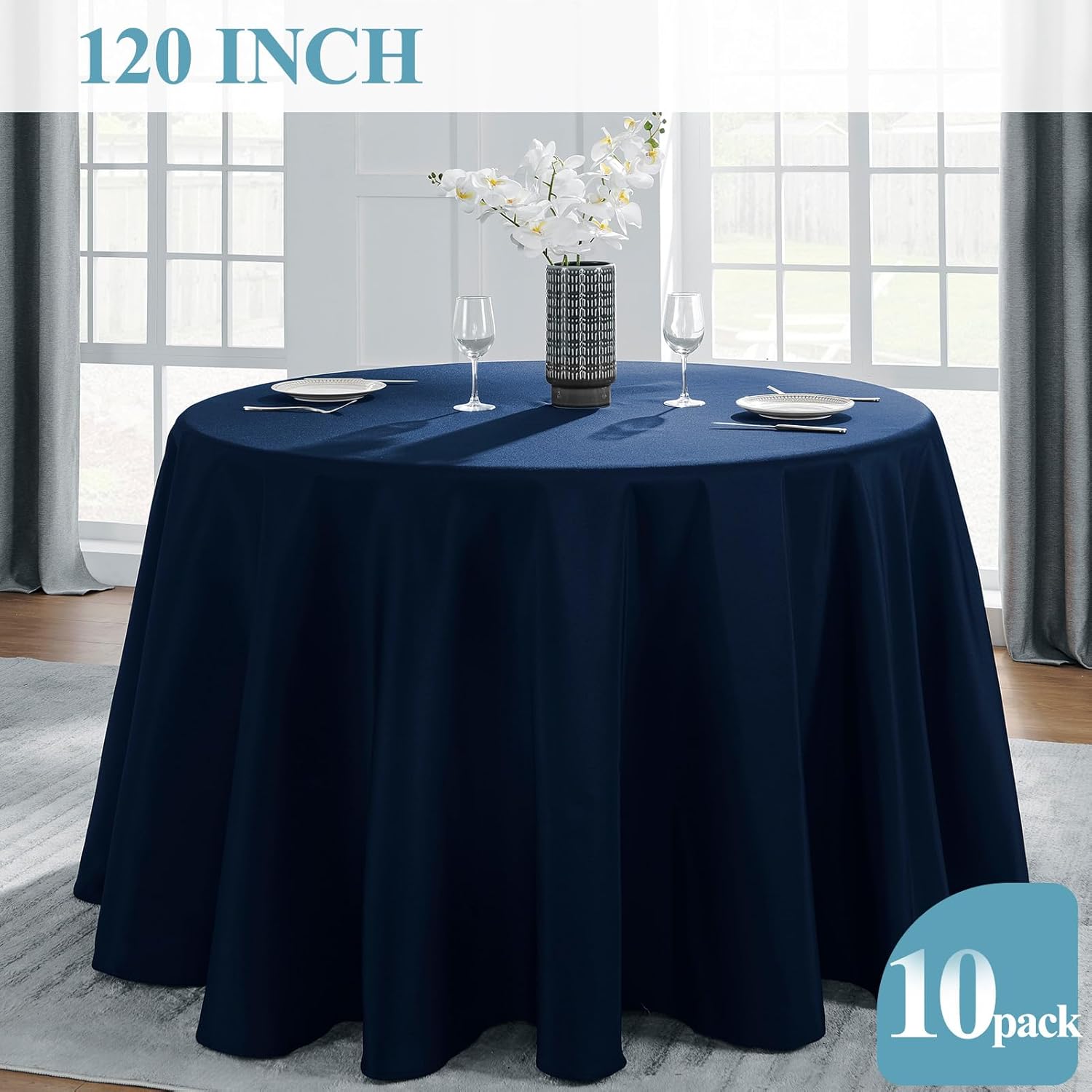 Thumbnail 4 de VidaFete 10-Pack Navy Blue 120-Inch Round Tablecloth (Polyester) for Dining, Parties & Buffets