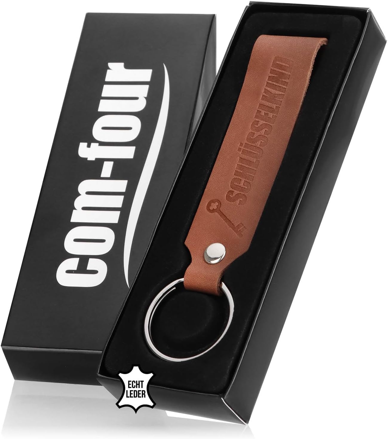 Thumbnail 1 de com-four® Porte-clés en cuir avec inscription en relief – délicat et polyvalent