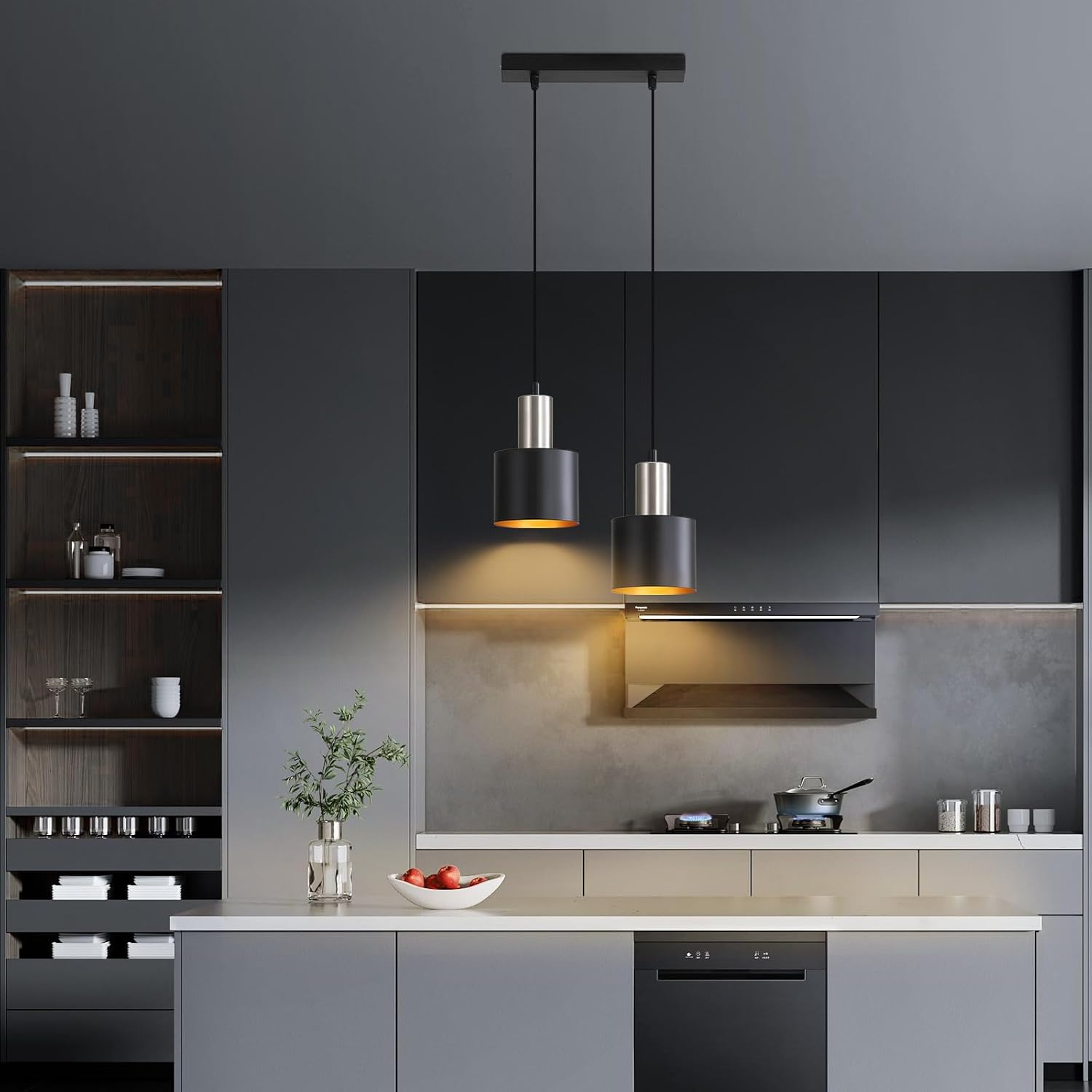Detalle 2 de Lichtmaler E27DD-02 hanglamp, zwart metaal, 2 lichtpunten en E27