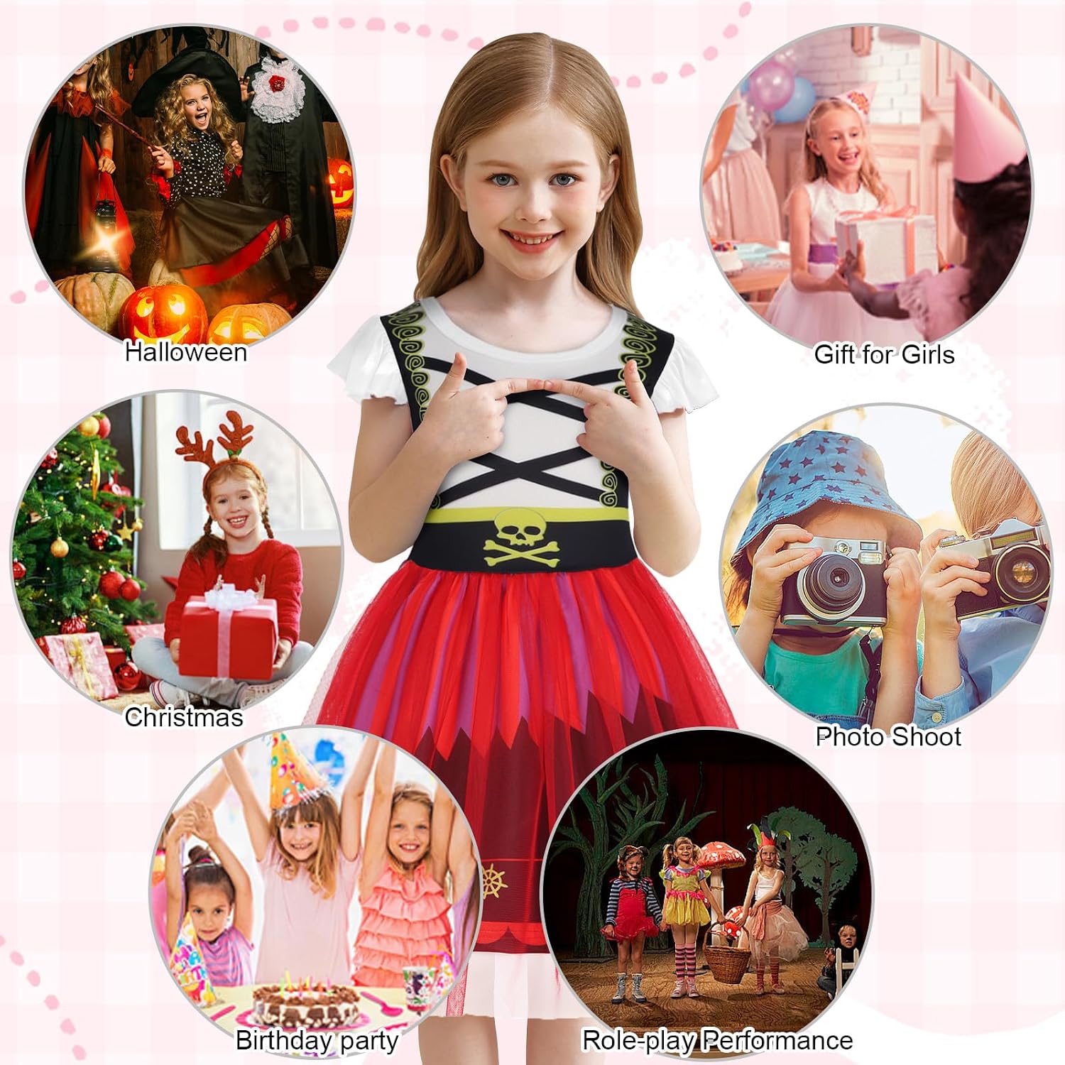 Detalle de Girls Pirate Costume Tulle Dress with Flutter Sleeves and A-Line Skirt
